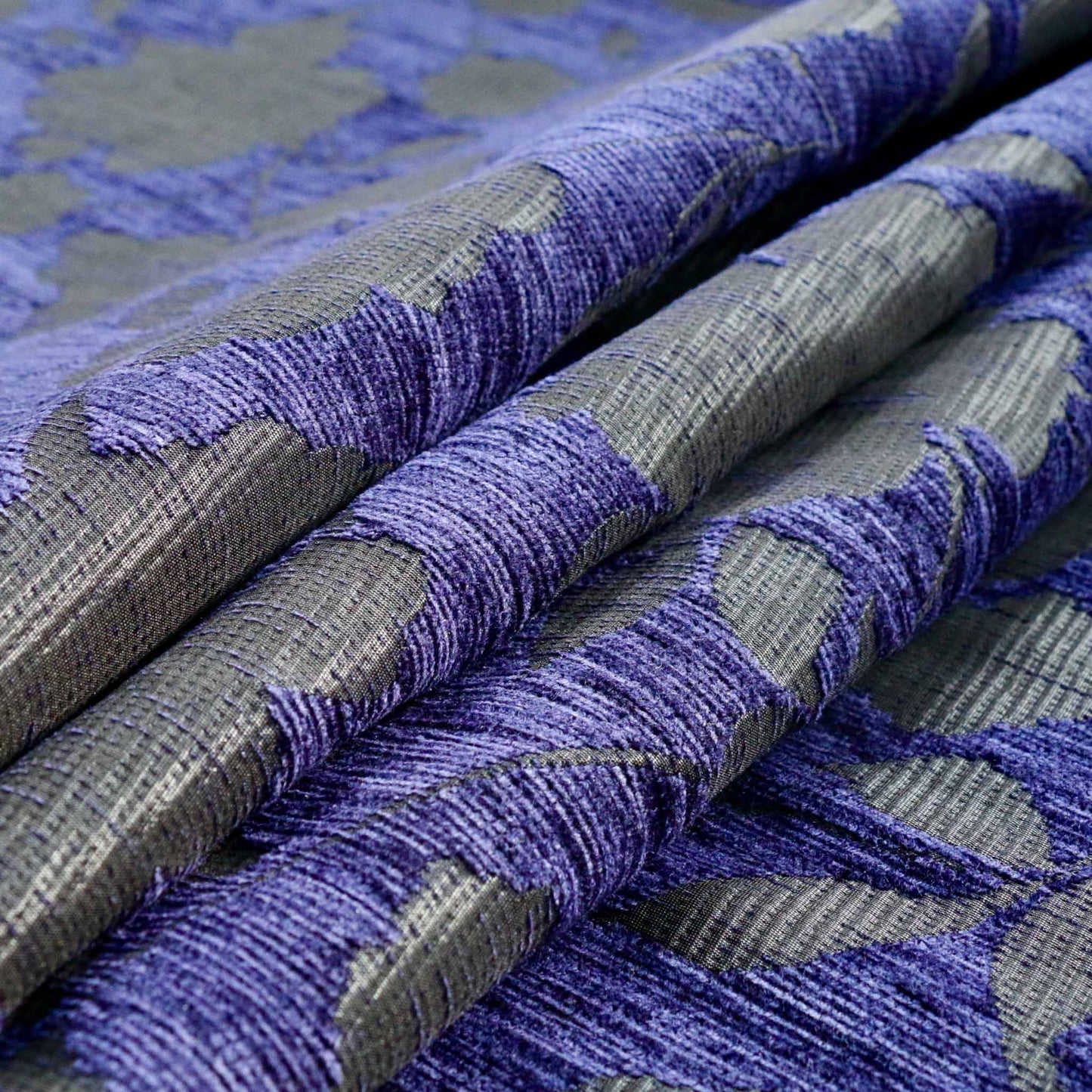 blue and black Chenille Jacquard floral dressmaking fabric