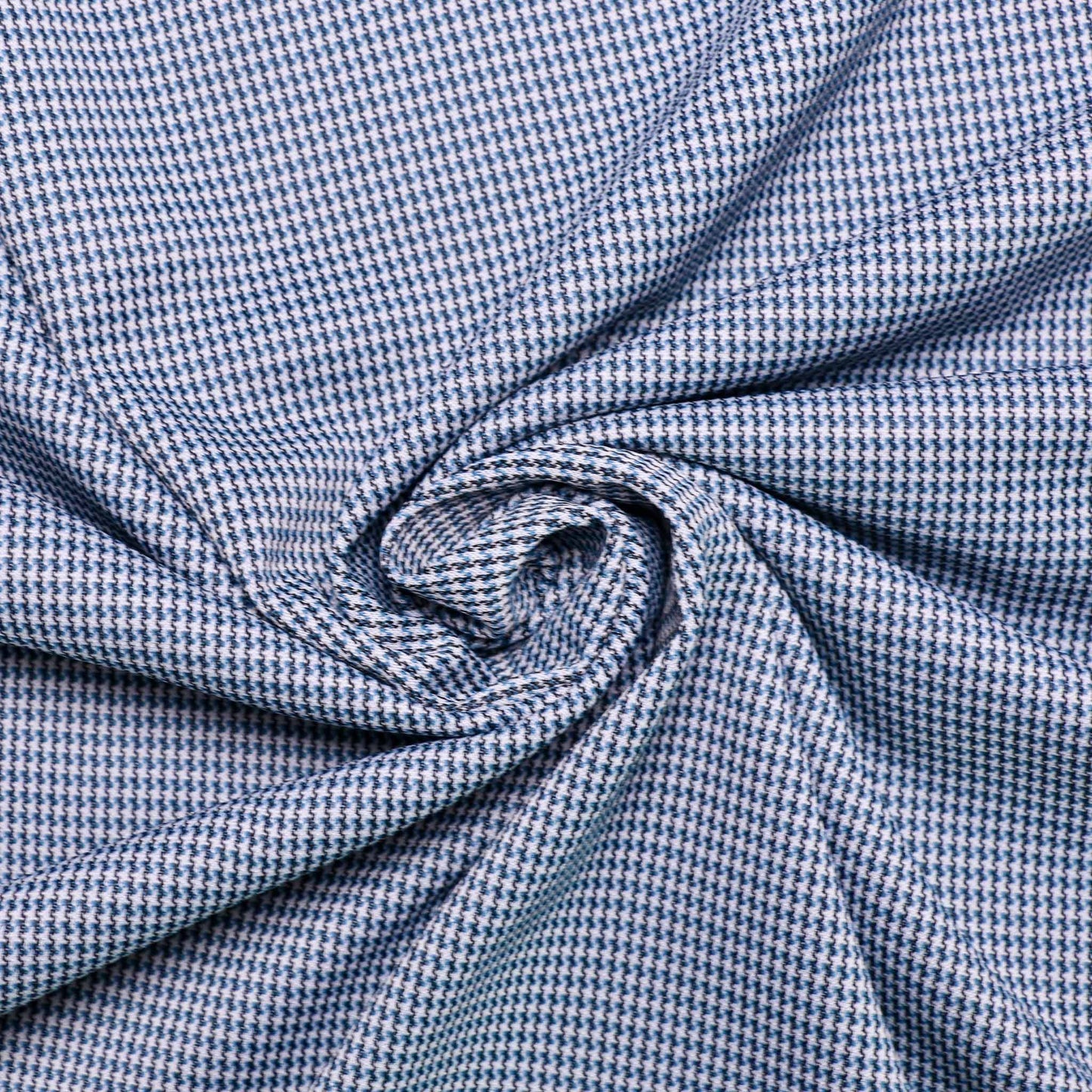 eco vintage jersey dressmaking fabric with blue and white houndstooth pattern for sustainable sewing