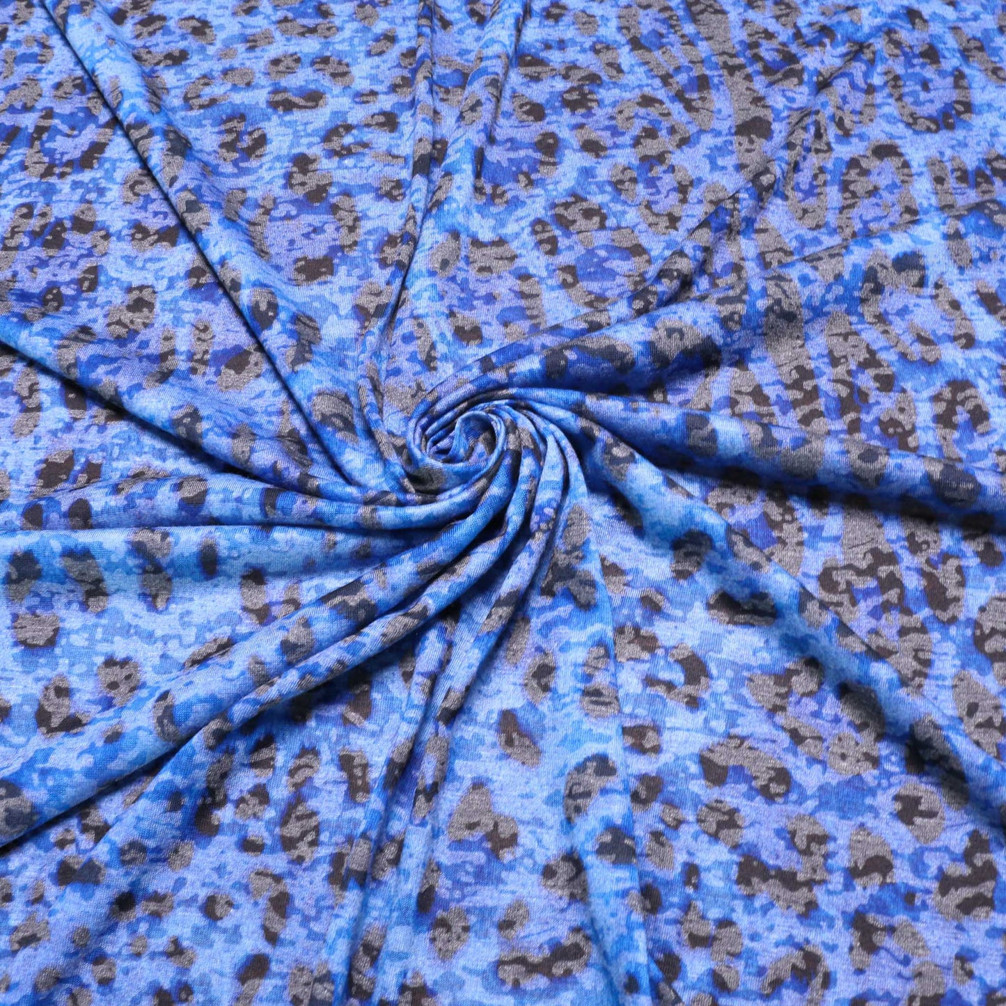 blue animal printed stretchy jersey knit dress fabric