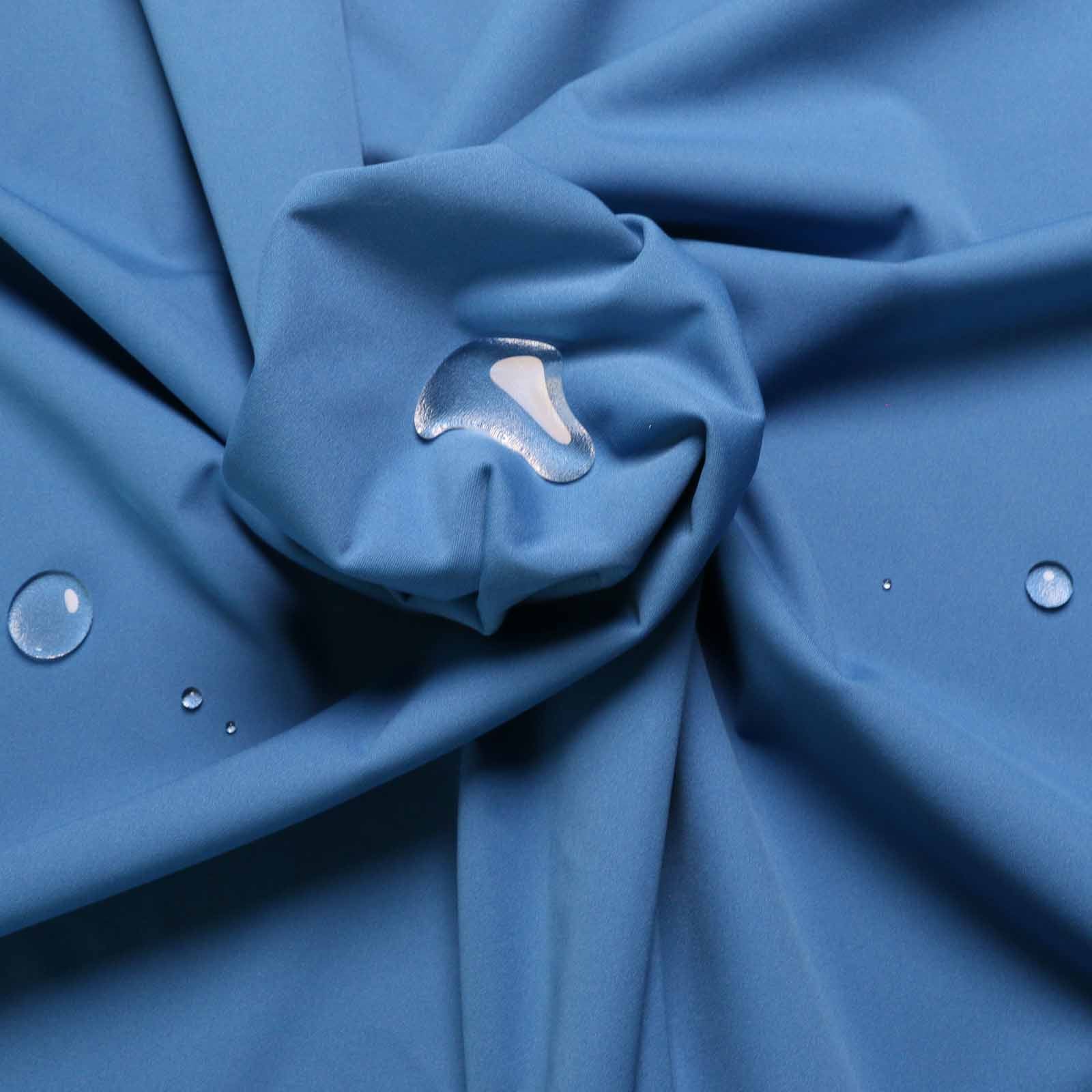 waterproof windproof dressmaking fabric in plain stretchy blue