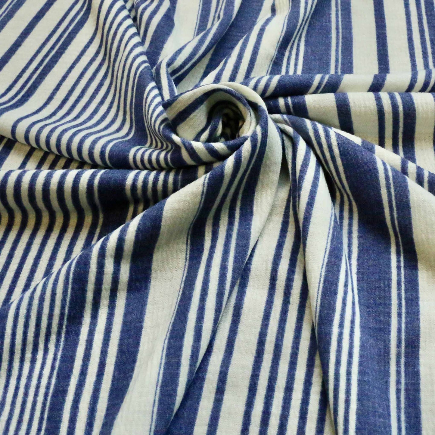 striped blue and white jersey knit viscose dress fabric