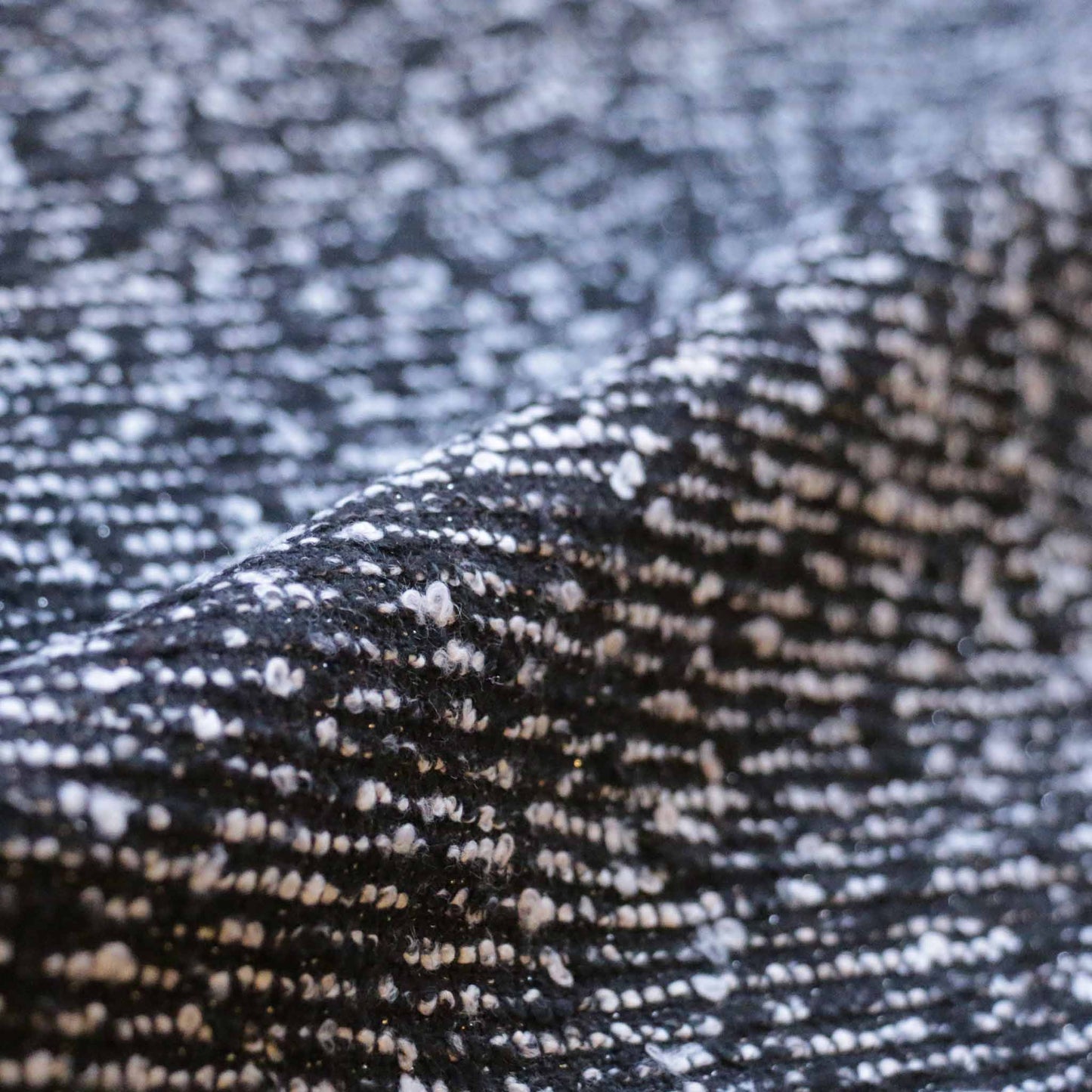 wool blend black boucle fabric with silver lurex for dressmaking