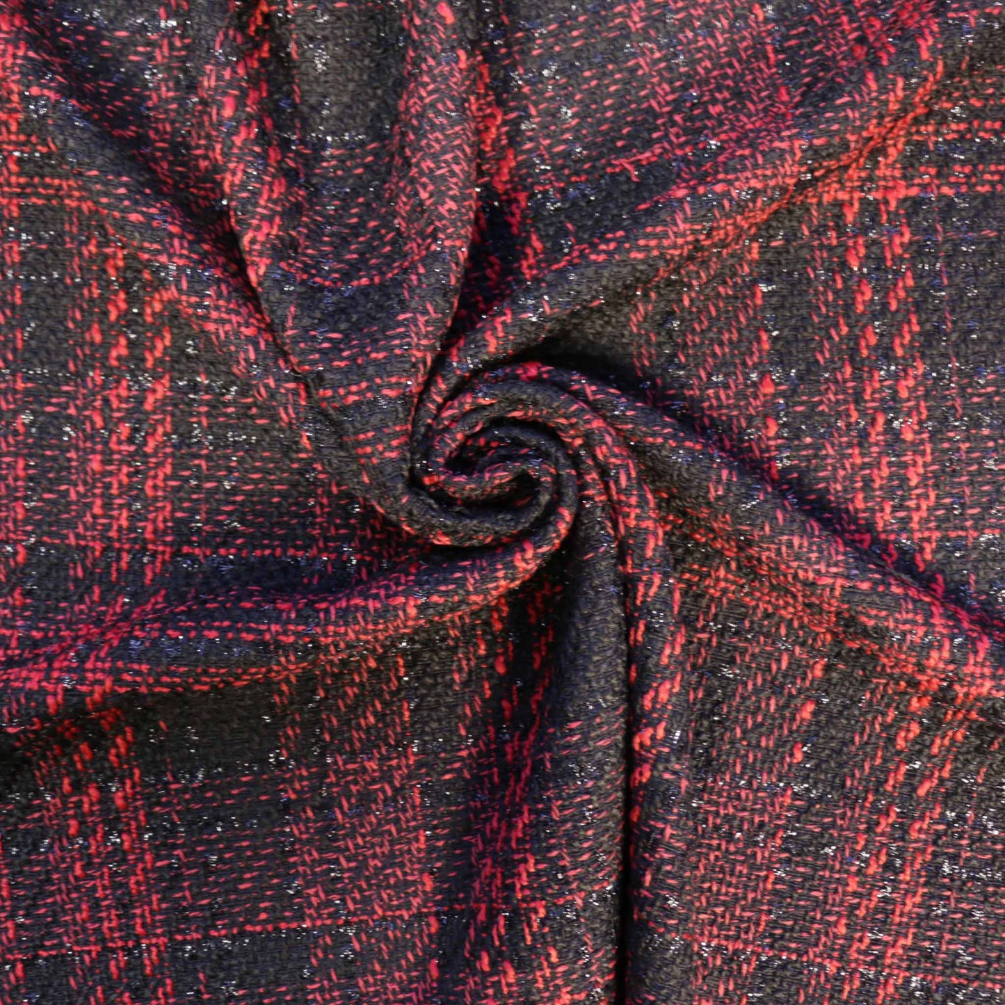 boucle check design with black and red synthetic fabric for dressmaking with lurex