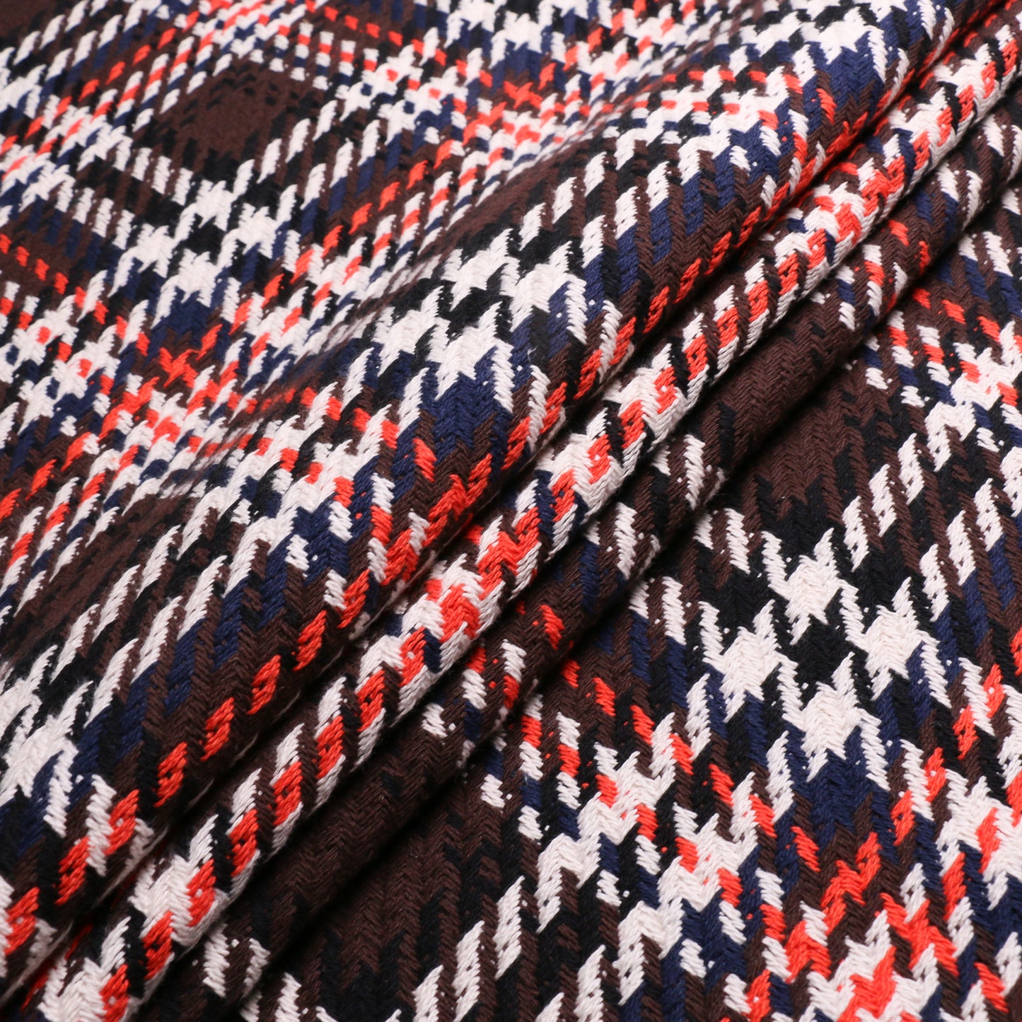 Chanel boucle dressmaking fabric in brown orange white check pattern