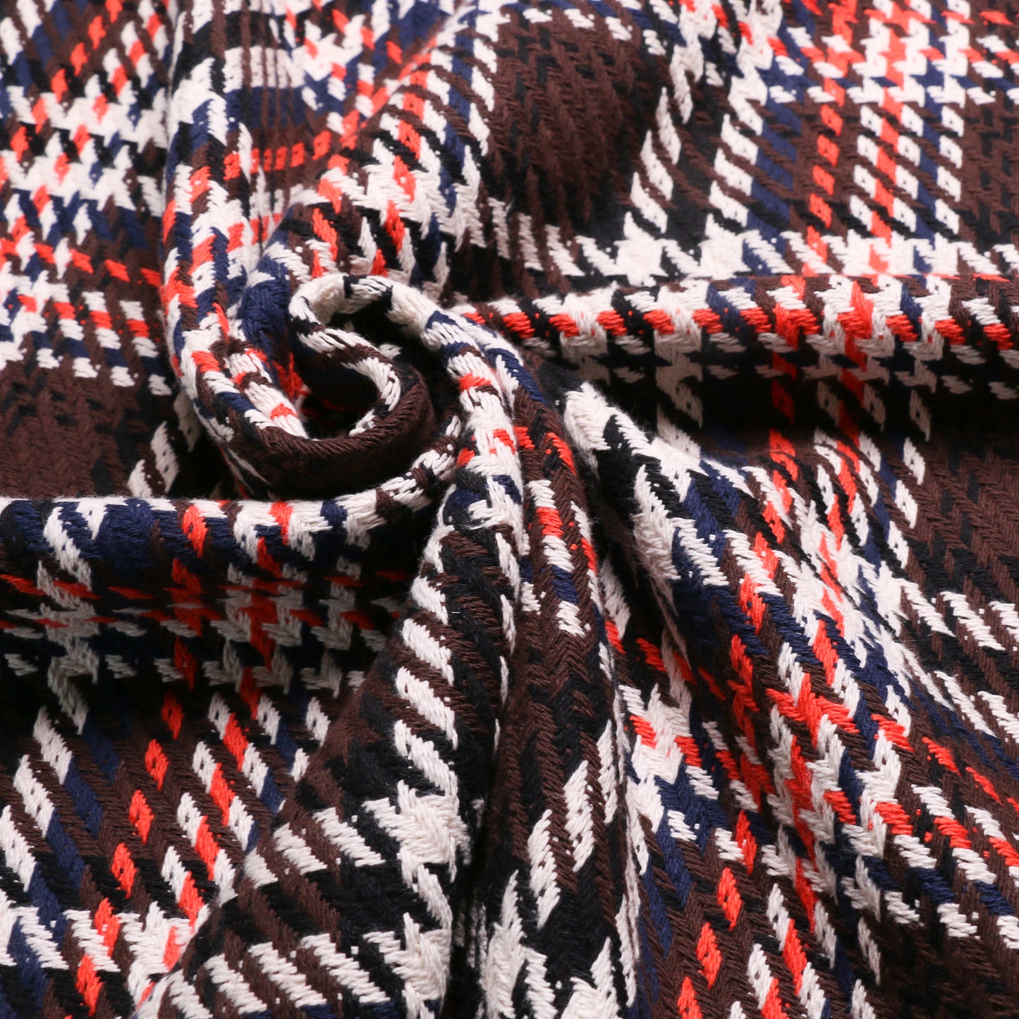 Chanel boucle fabric in brown orange and white for dressmaking with check design
