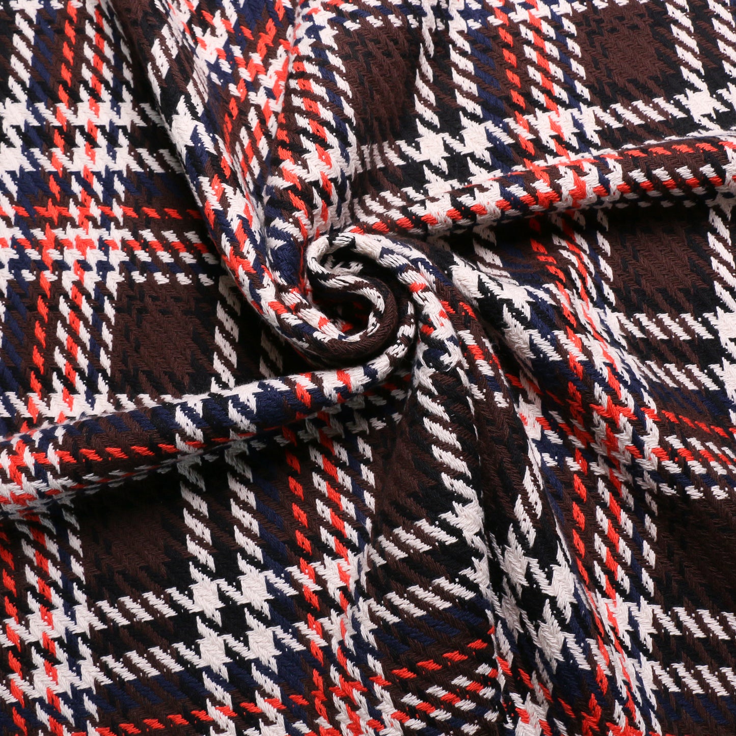 check pattern Chanel boucle dressmaking fabric in brown white and orange