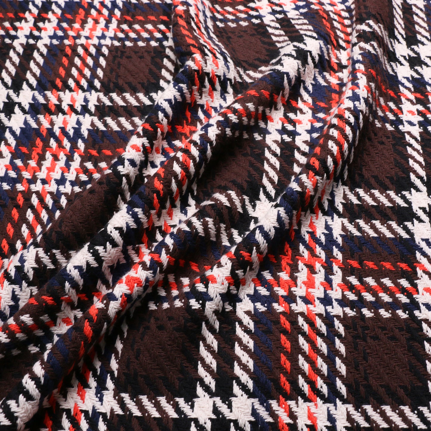Chanel boucle dressmaking fabric with check pattern in orange brown and white