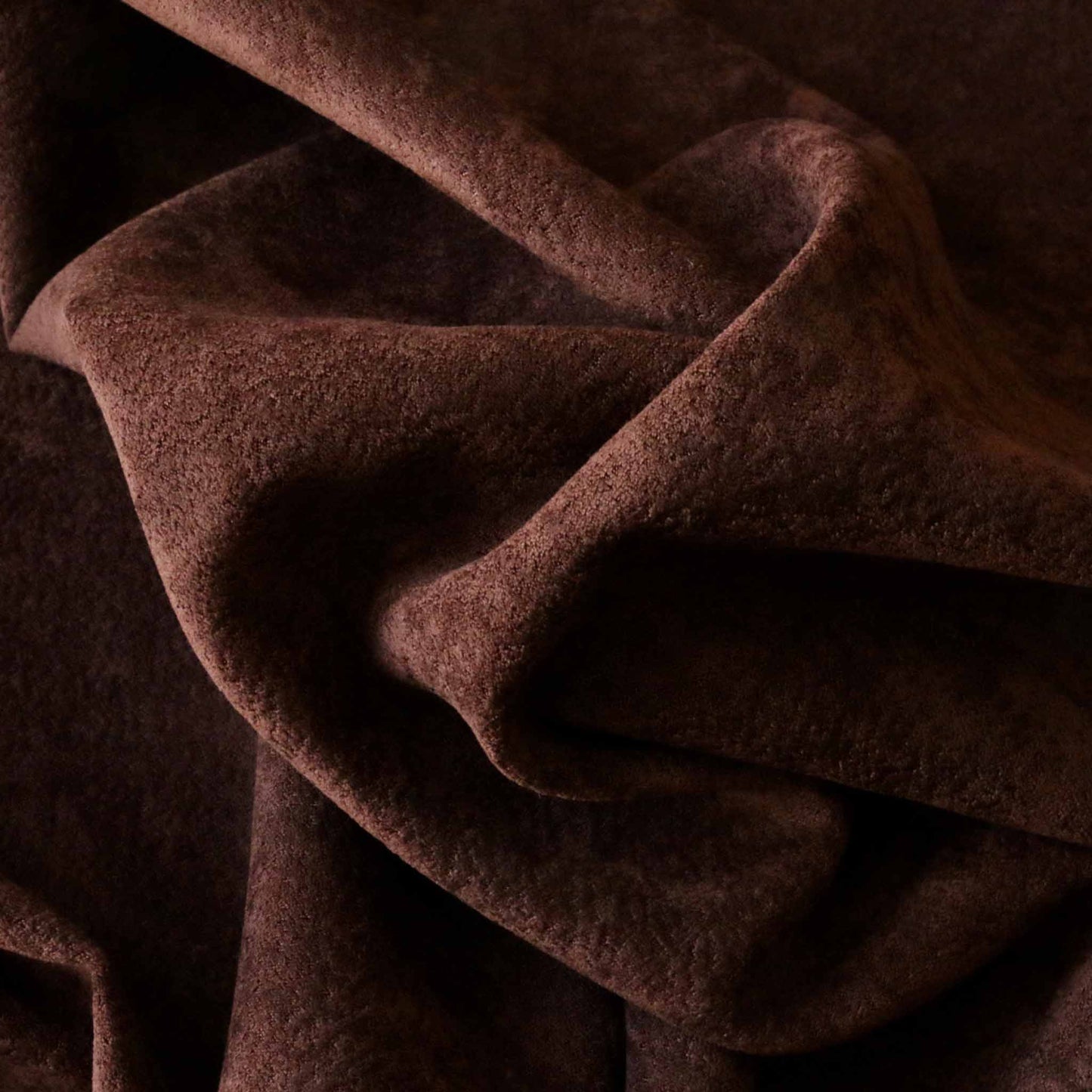 satin back suedette dressmaking fabric in dark brown