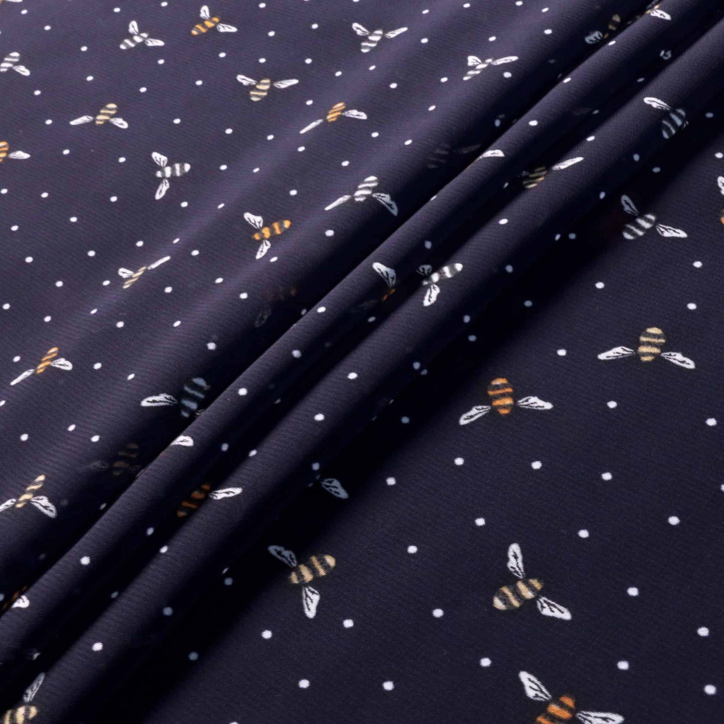 bumble bee printed on blue chiffon polyester fabric for dressmaking