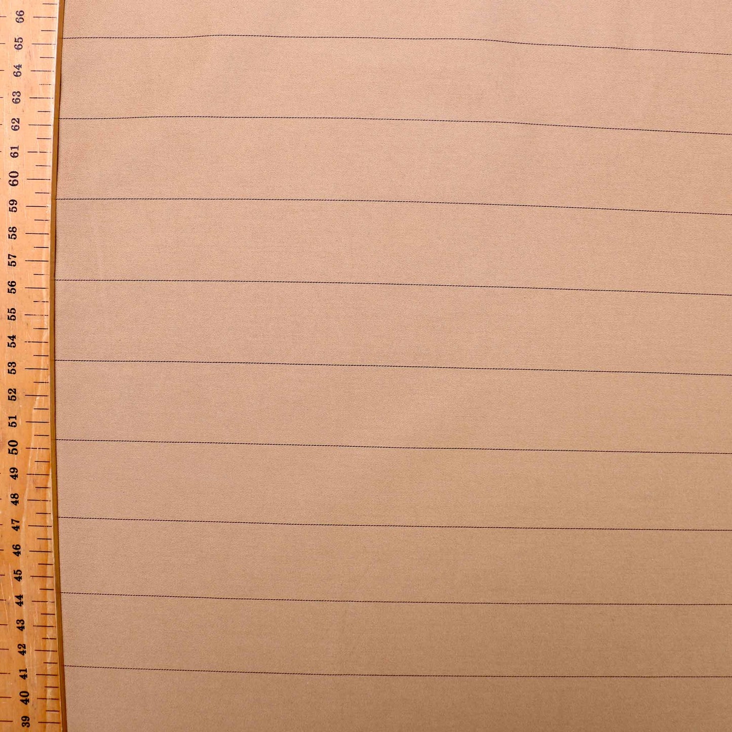 beige cotton sateen suiting fabric with black pinstripe