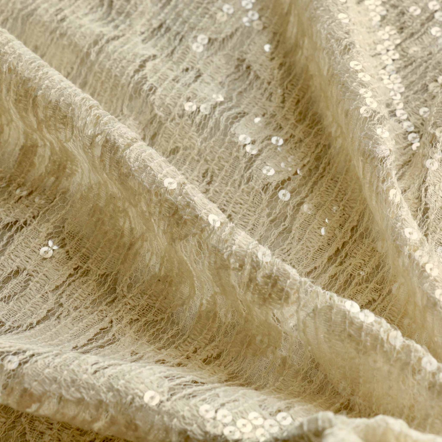 cream embroidery clear sequinned lace dressmaking fabric