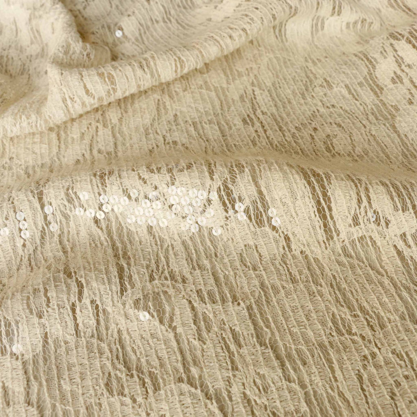sequinned floral cream lace dressmaking fabric