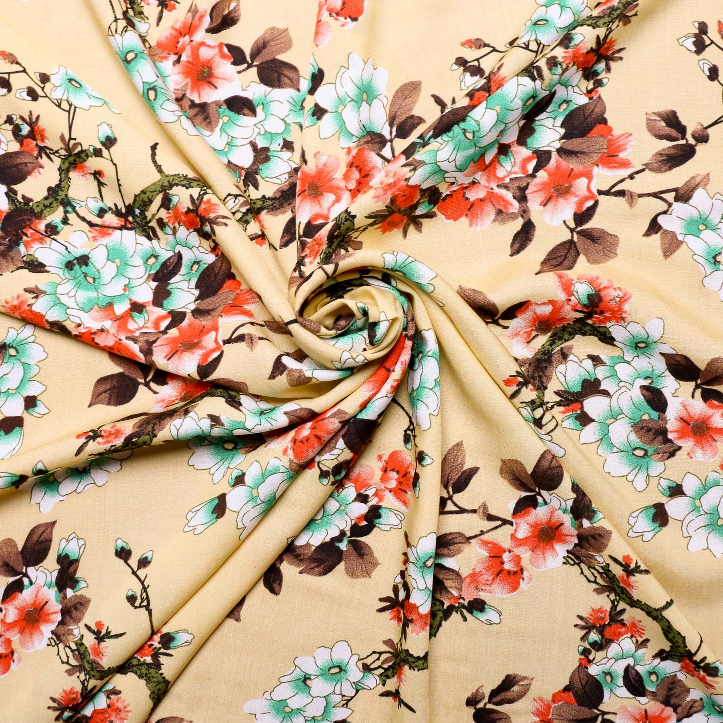 swirled viscose fabric with Japanese flower