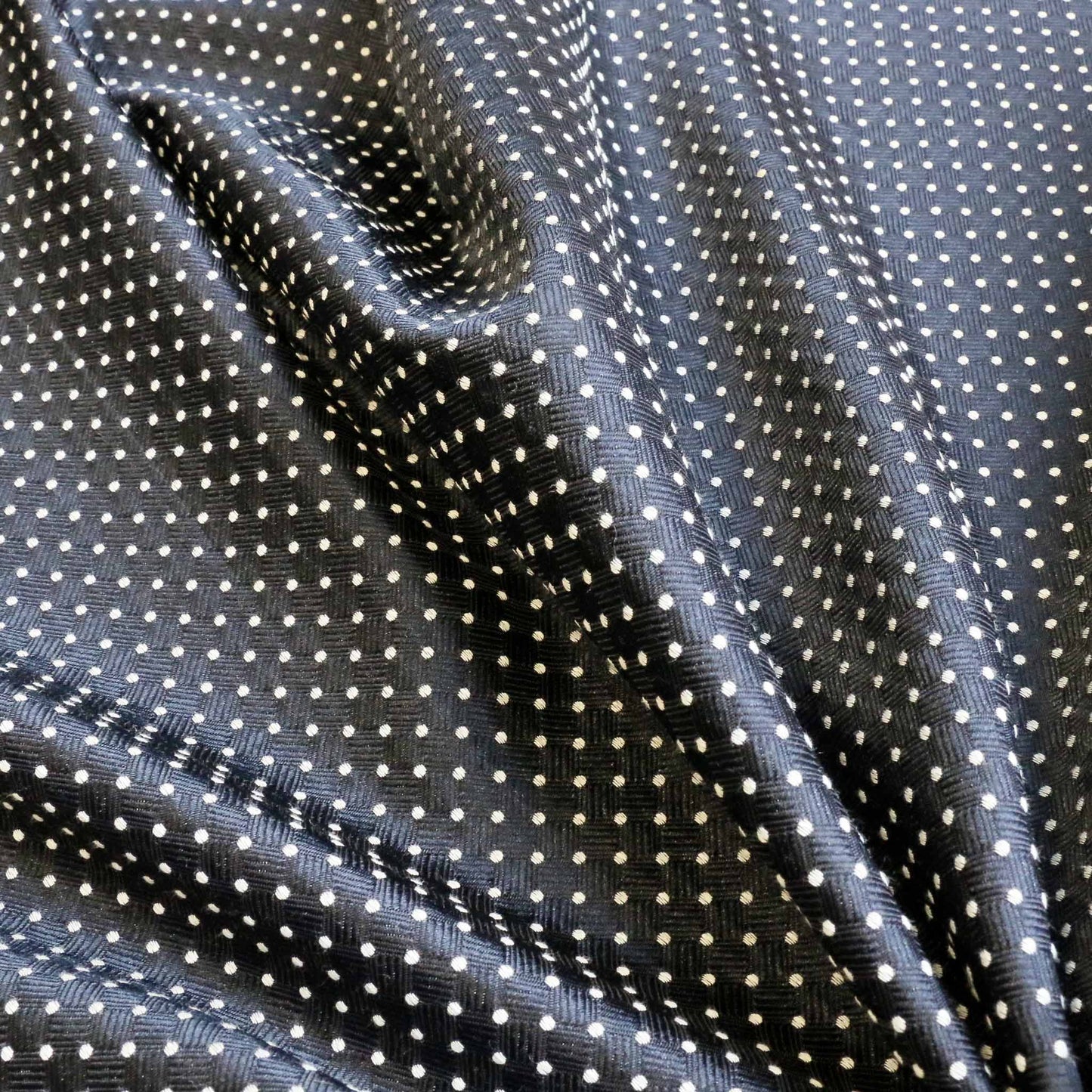 navy and white jacquard silk tie dot waistcoat dressmaking fabric