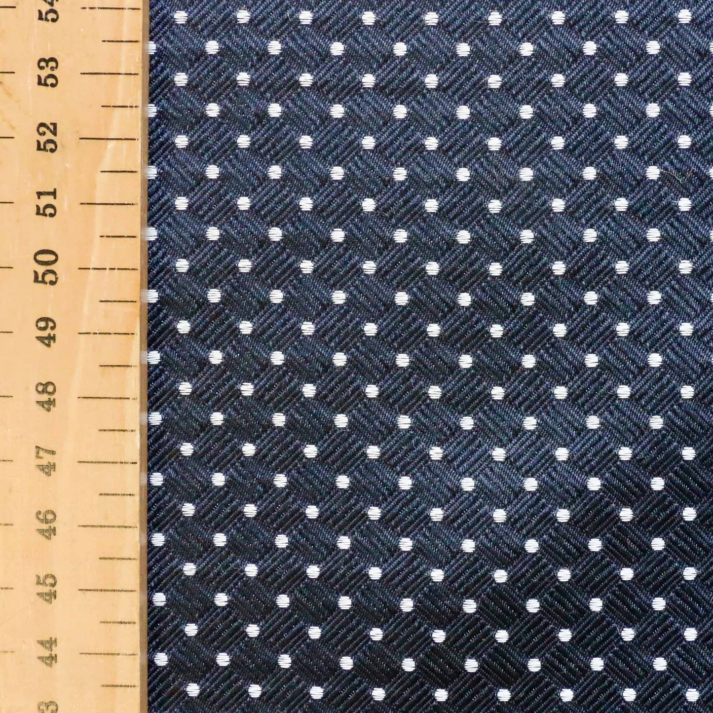 navy silk tie dot jacquard dressmaking fabric with white