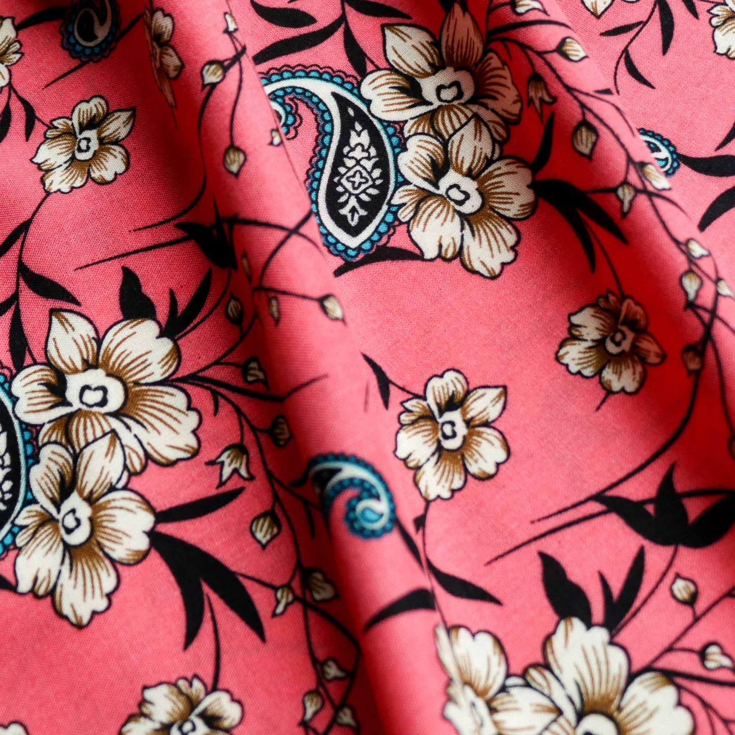 pink viscose challis dressmaking rayon fabric with classical designed floral print