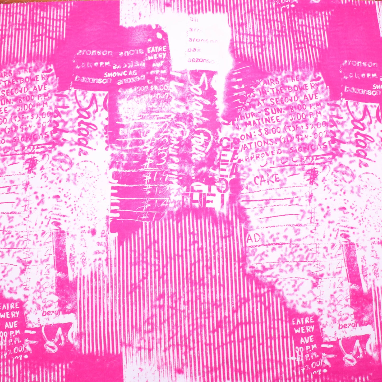 pink and white cotton sateen dressmaking fabric with a funky print