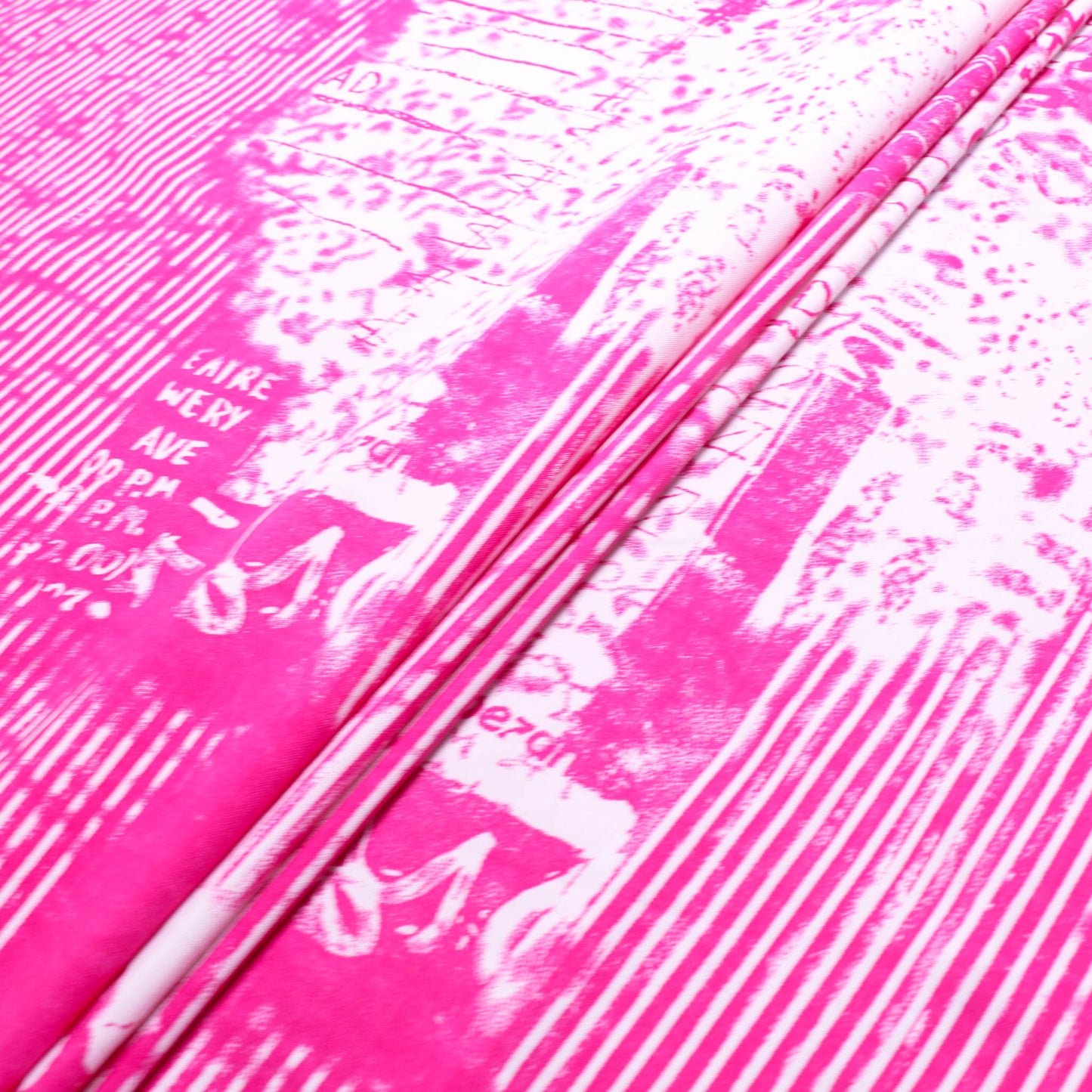 pink and white dressmaking cotton fabric with punk print