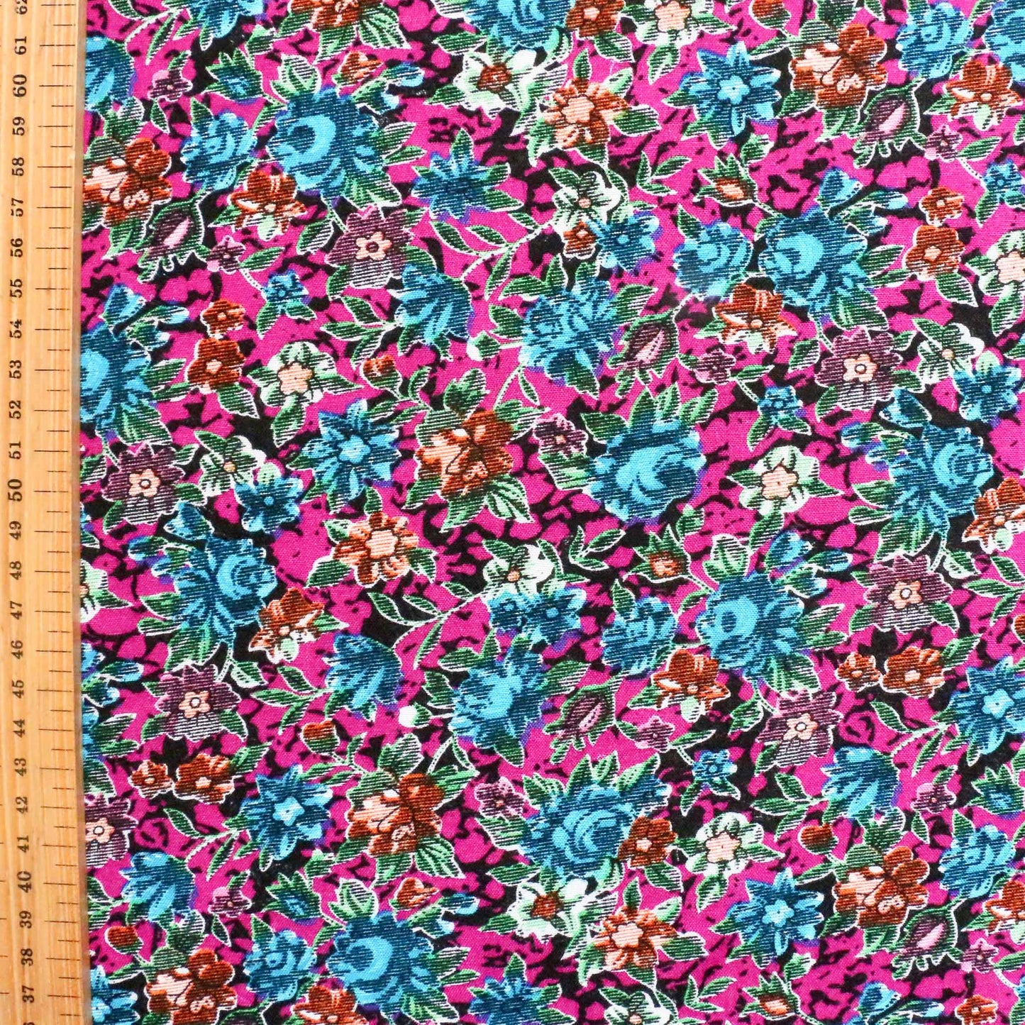 metre floral viscose challis dressmaking fabric with heavy classical floral print in purple and blue