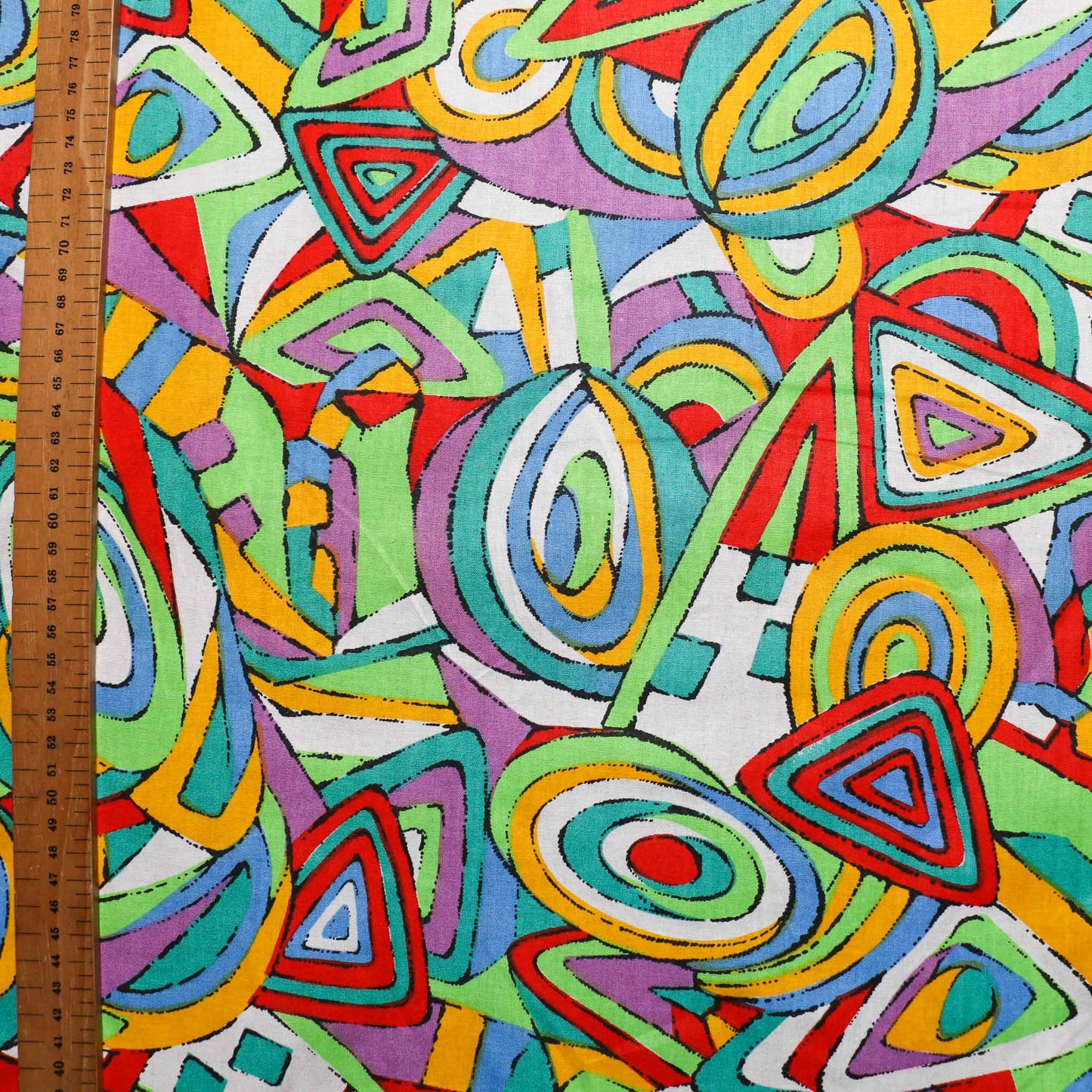 metre sustainable retro cotton in red green with abstract printed for eco sewing