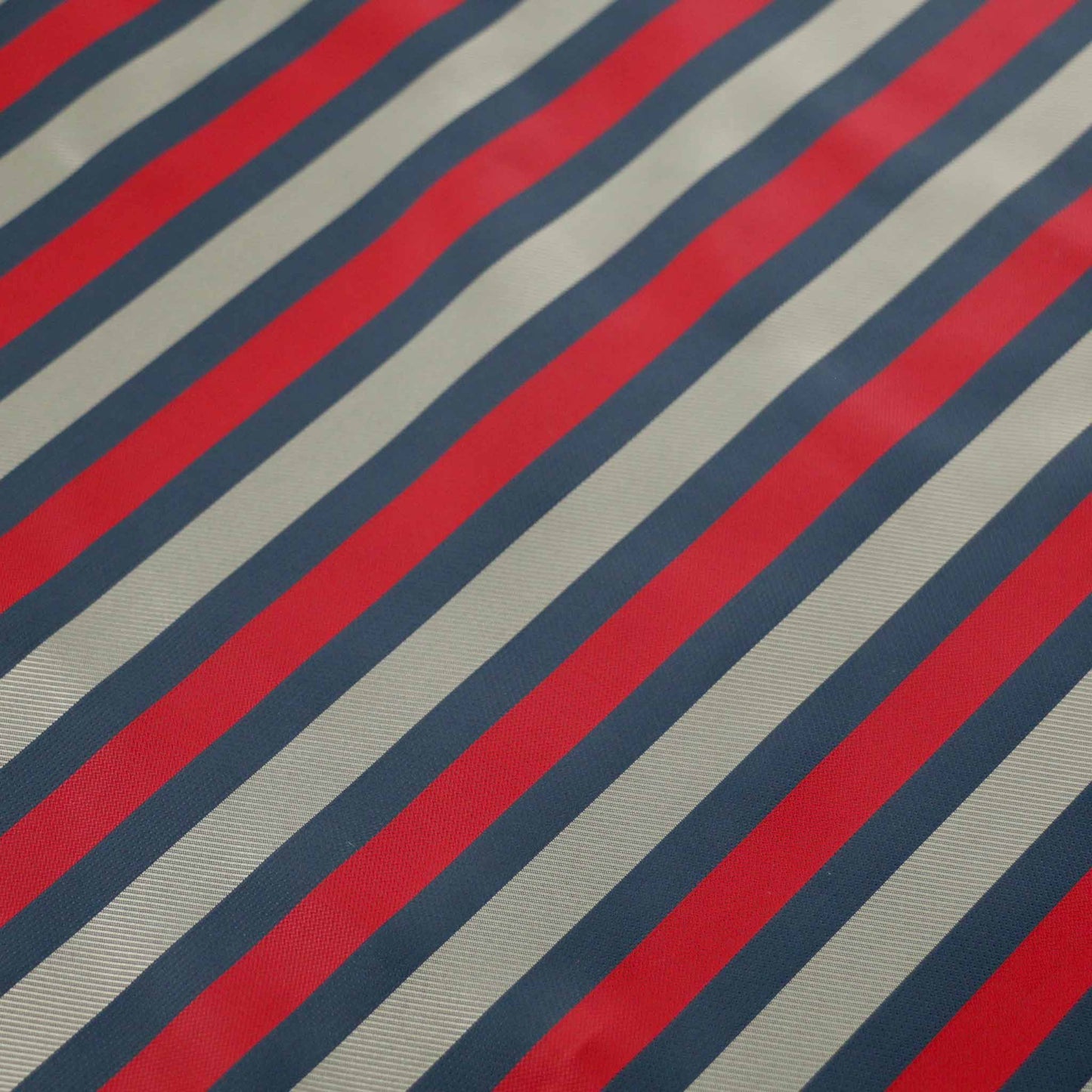 twill viscose lining fabric with red navy and silver striped pattern