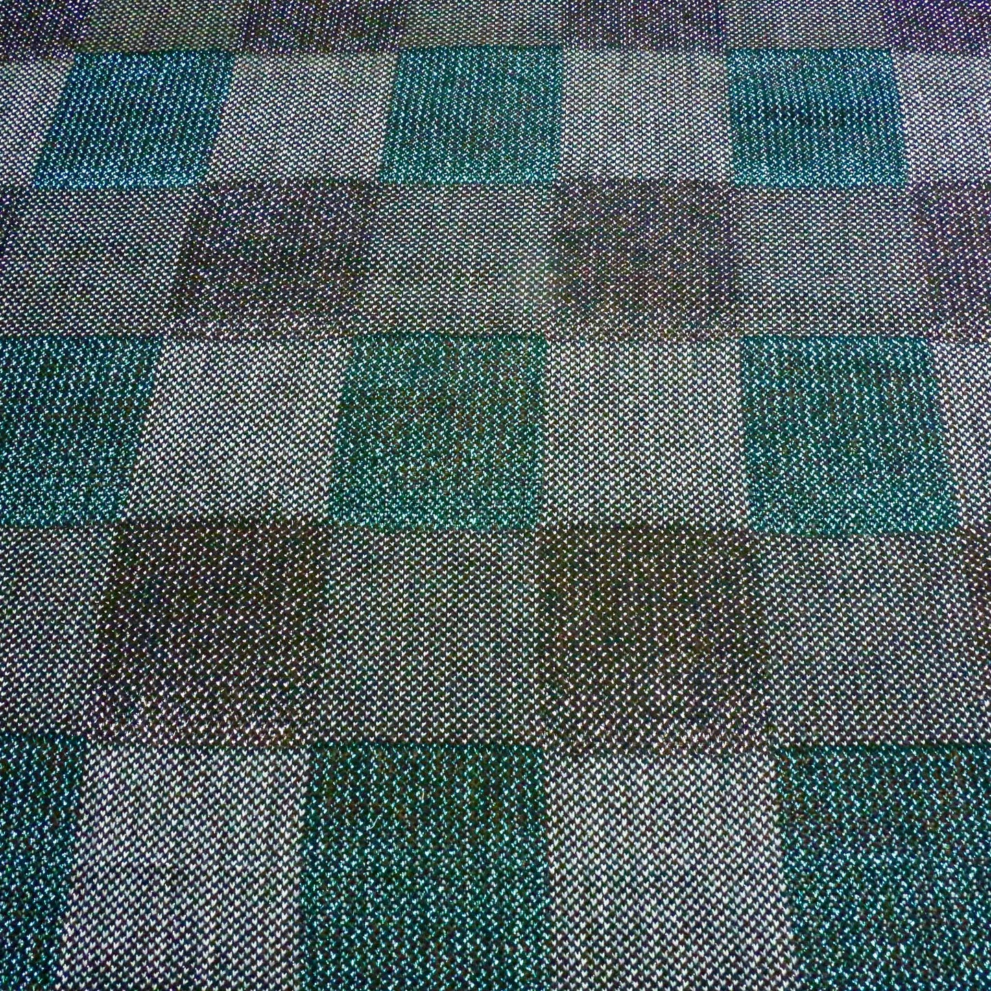 check pattern jersey knit deadstock dressmaking fabric in turquoise and black