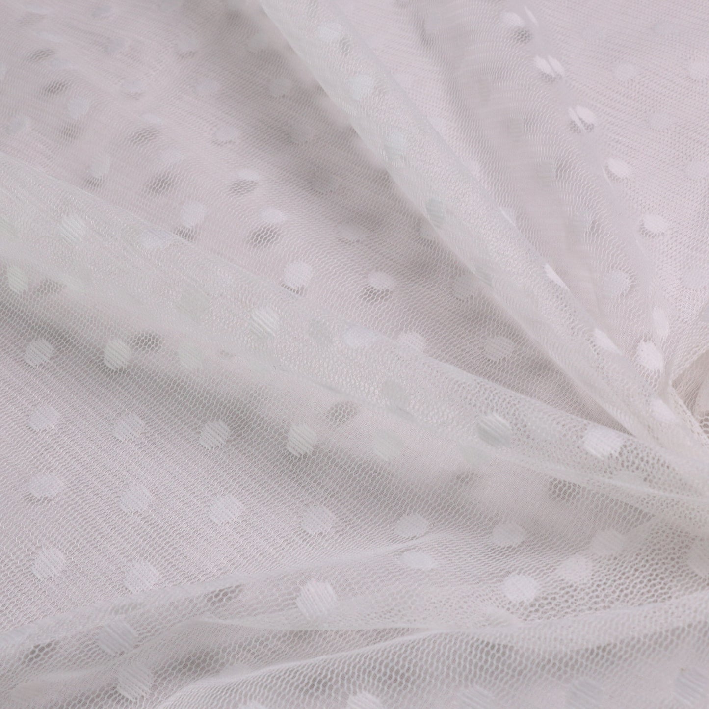 white netting fabric mesh with polka dot pattern