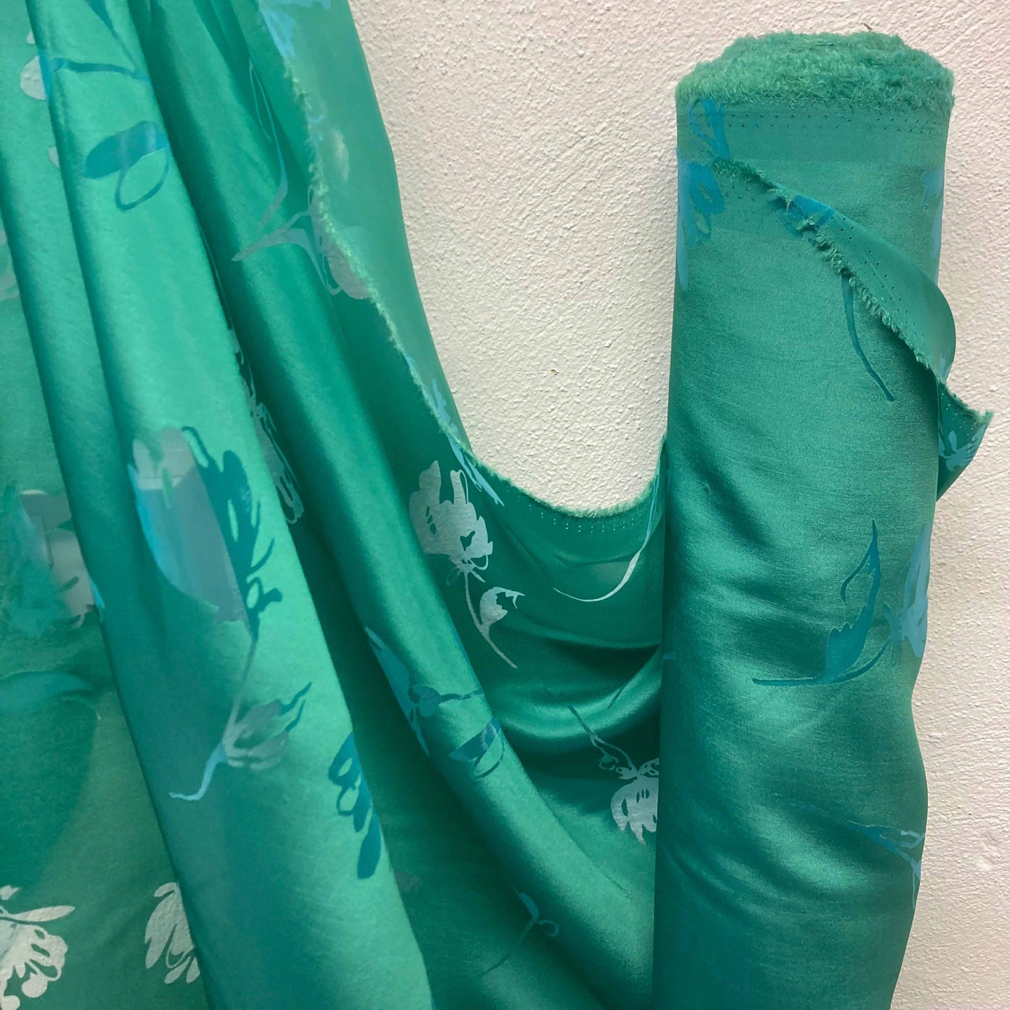 Burnout Satin Fabric - Green, blue