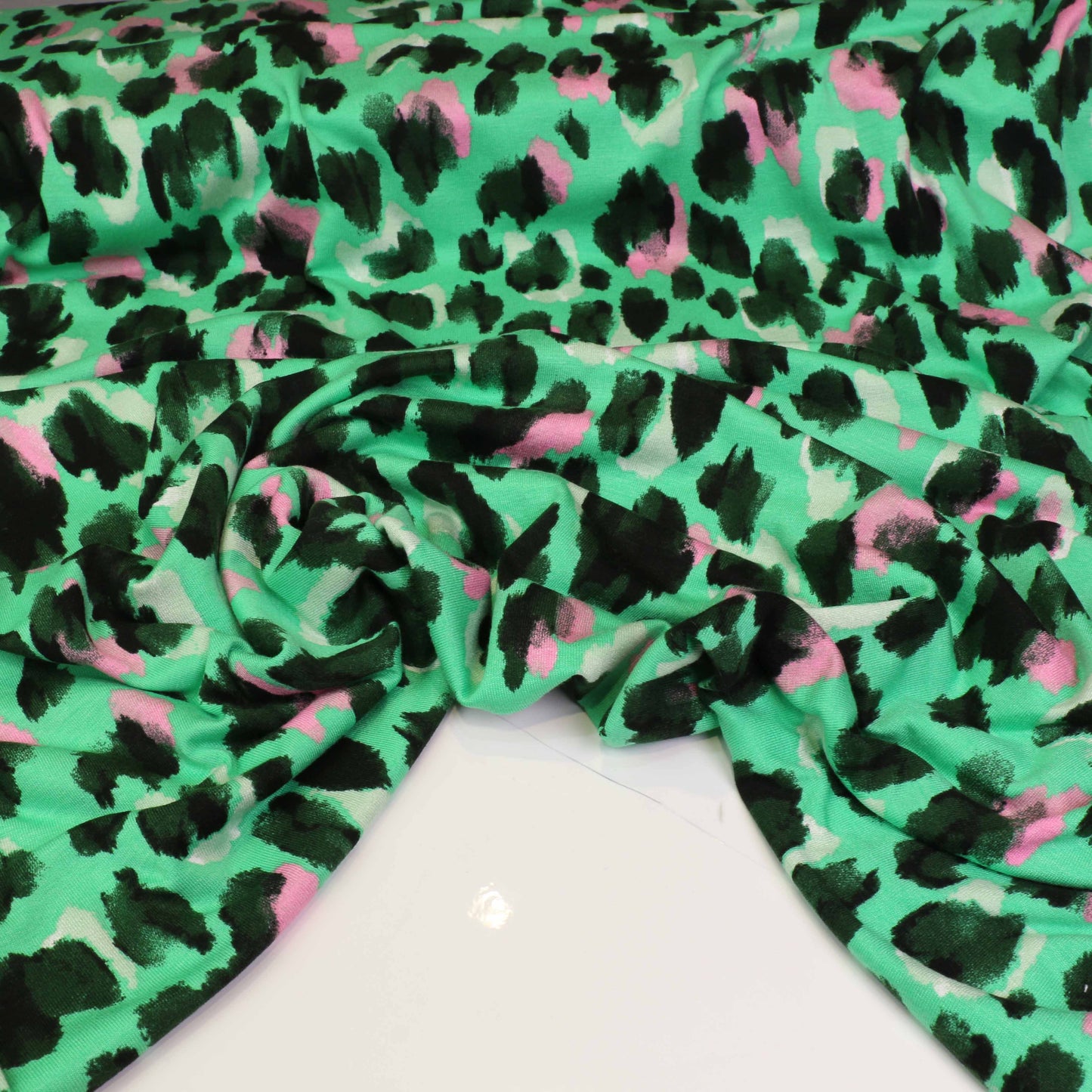 Viscose Jersey Fabric - Green, black, pink