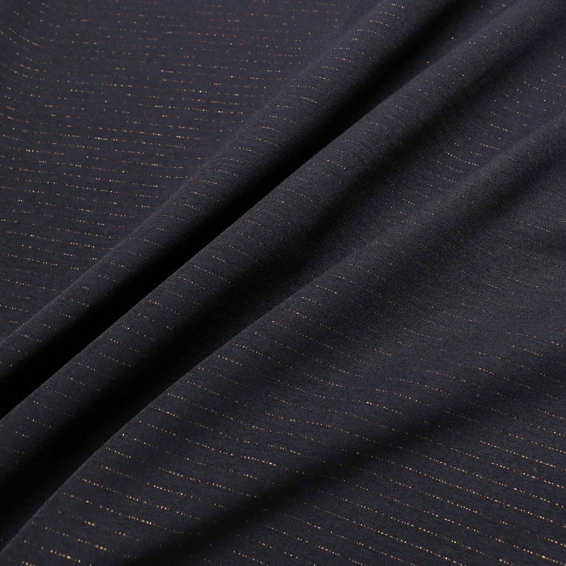 bengaline dressmaking fabric in black with pinstripe in gold