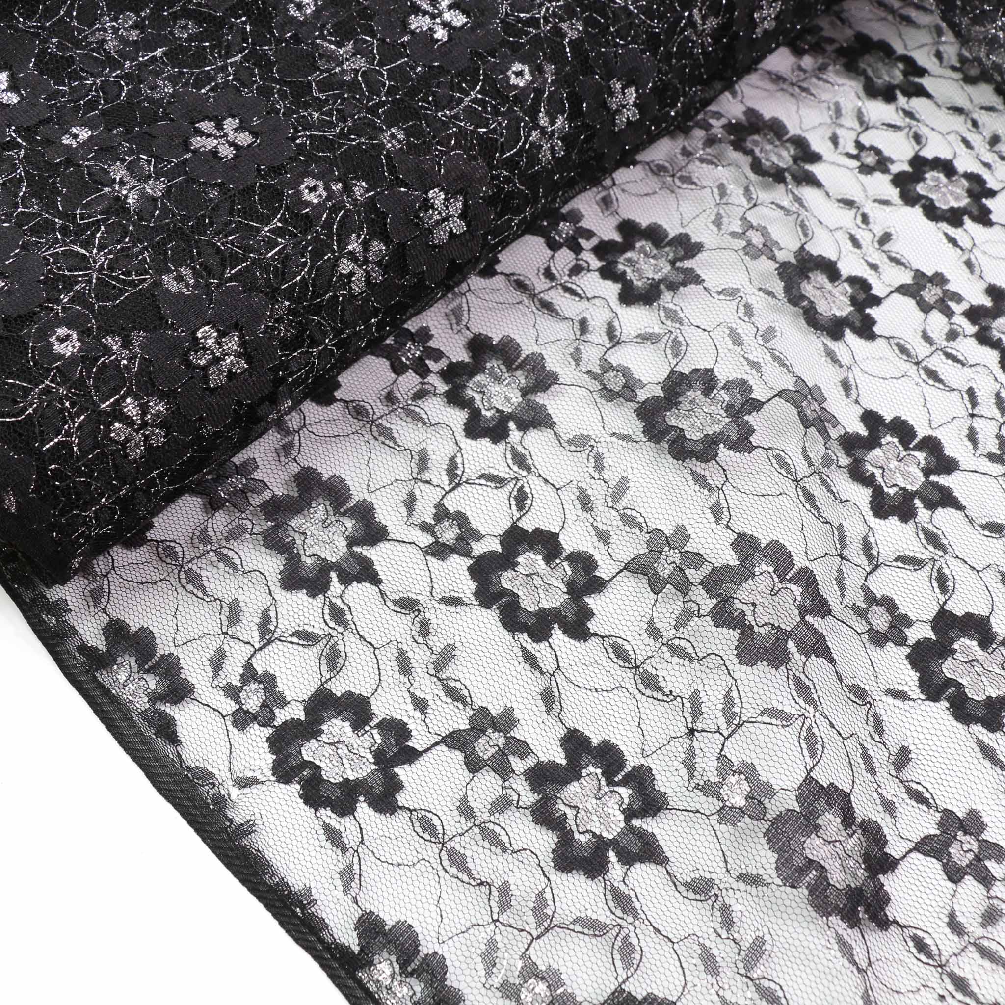 Black and deals silver lace fabric