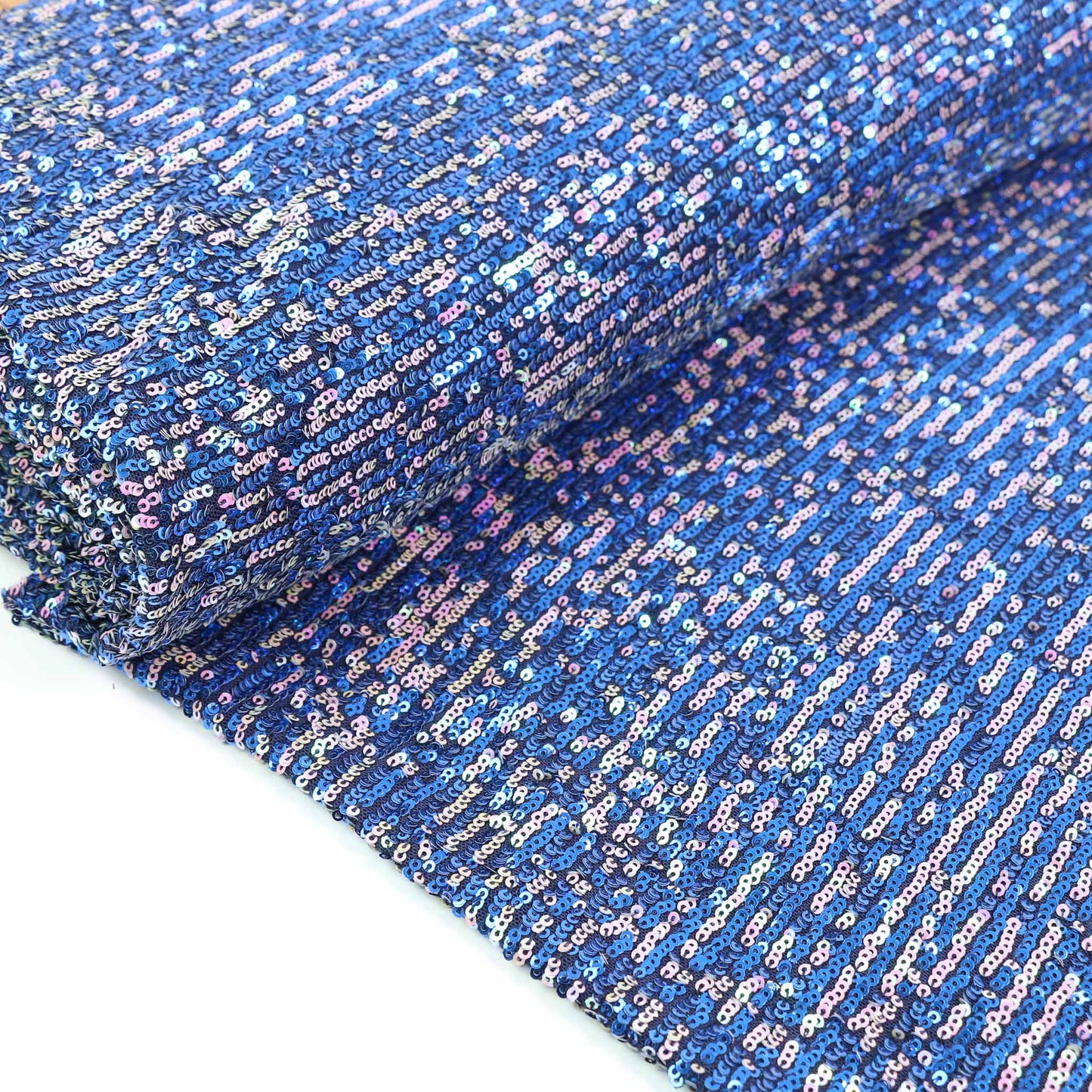 Stretchy Sequin Fabric - Blue, Silver, Iridescent