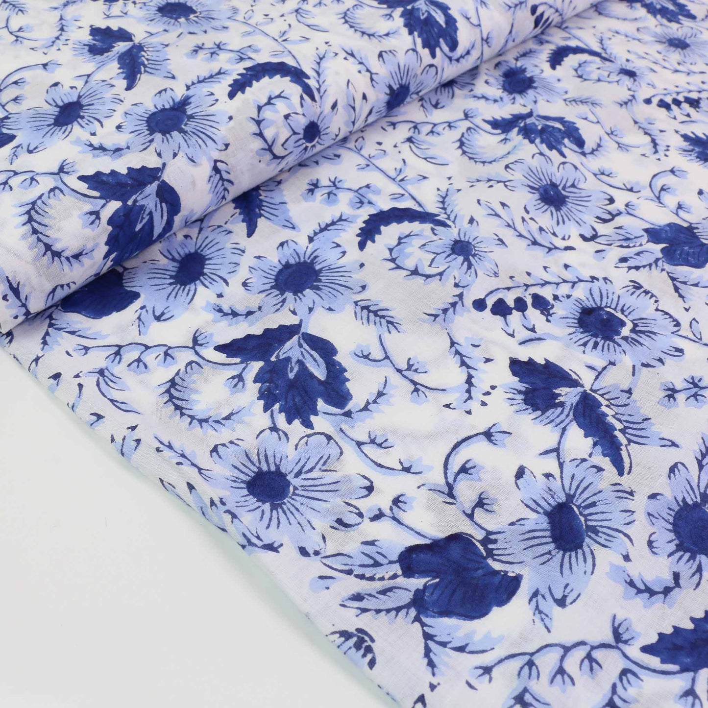 Cotton Voile - Hand block print - White, lilac