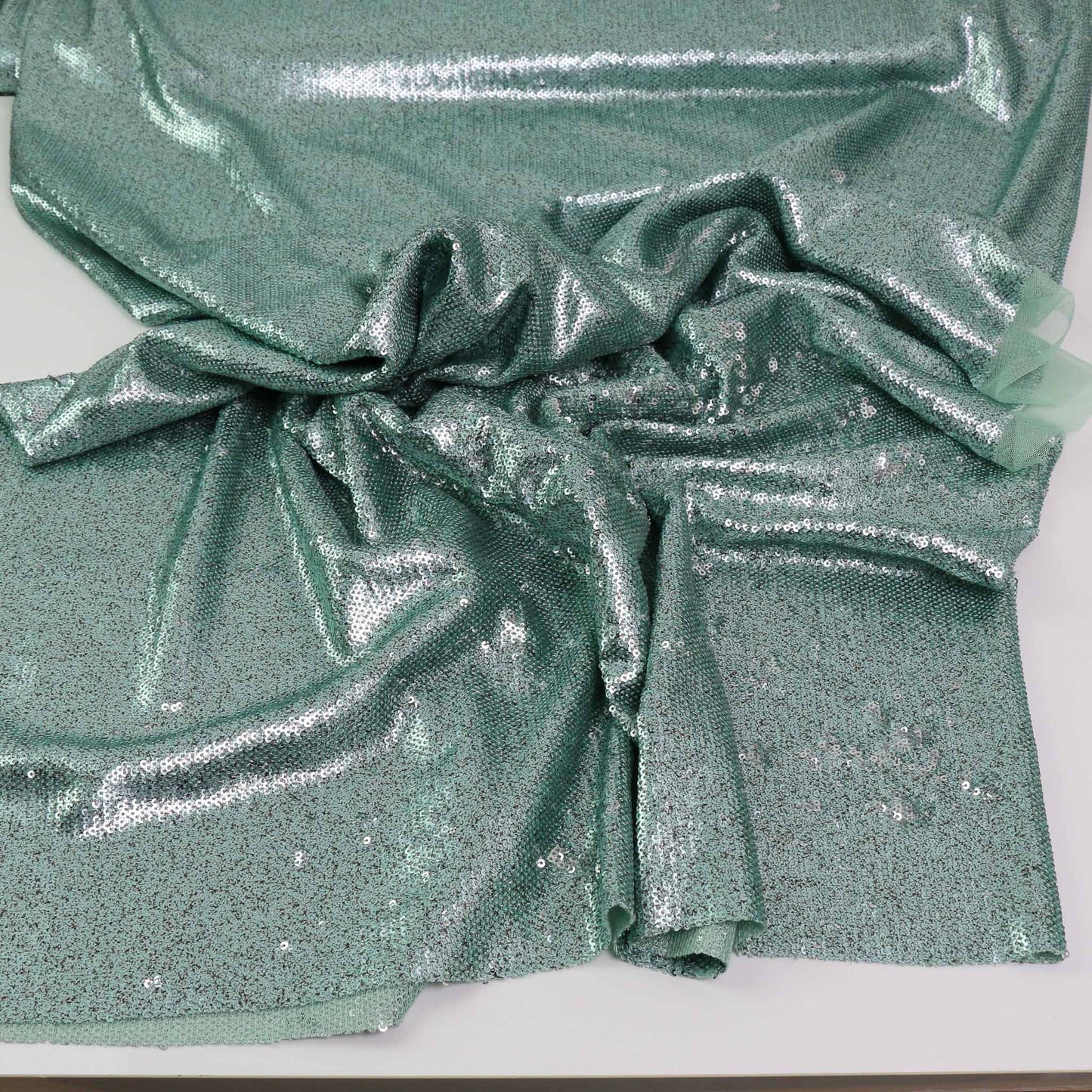 Flip Sequin Fabric - Mint Green, Silver