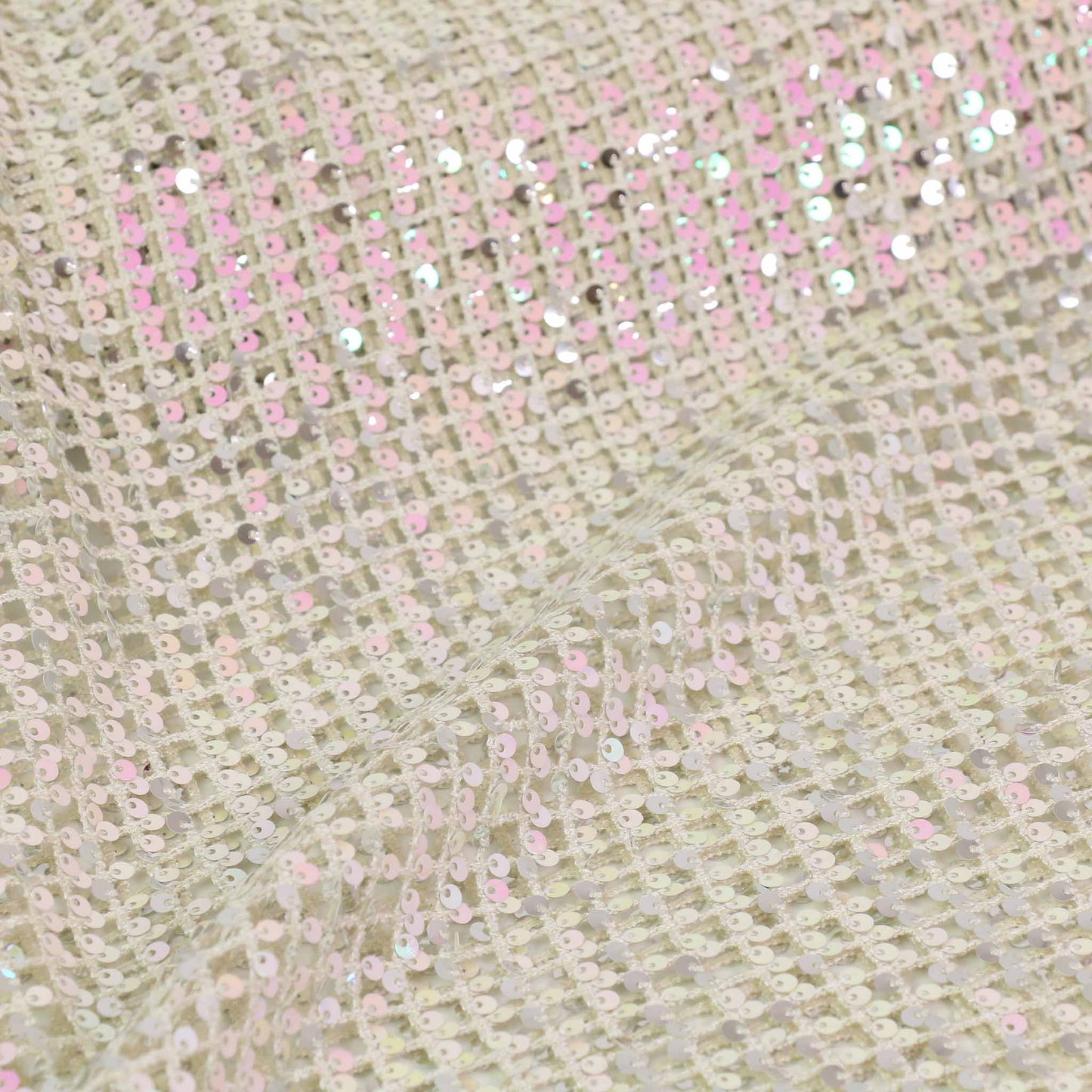 Fishnet Sequin Fabric - White, Iridescent