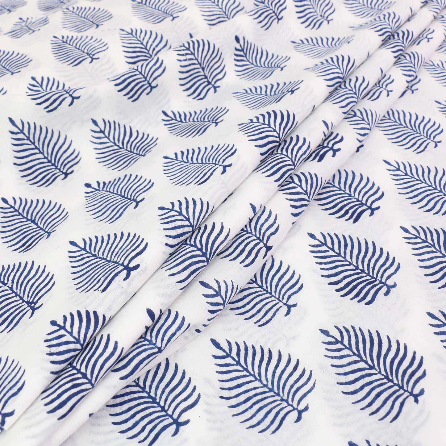 Cotton Voile - Hand block print - White, blue