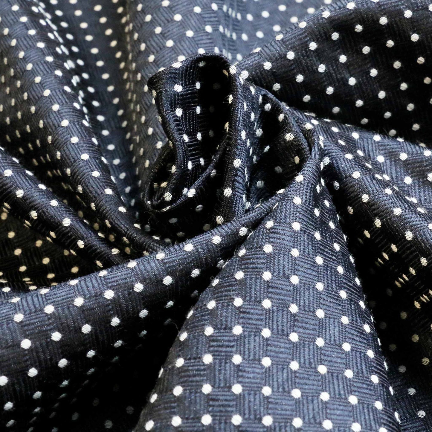 navy blue jacquard silk tie dot dressmaking fabric