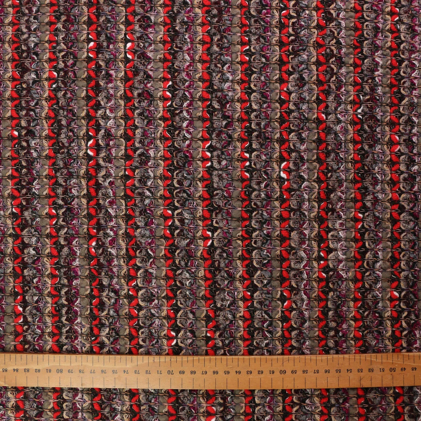 Boucle Jersey Fabric - Mustard, plum, red