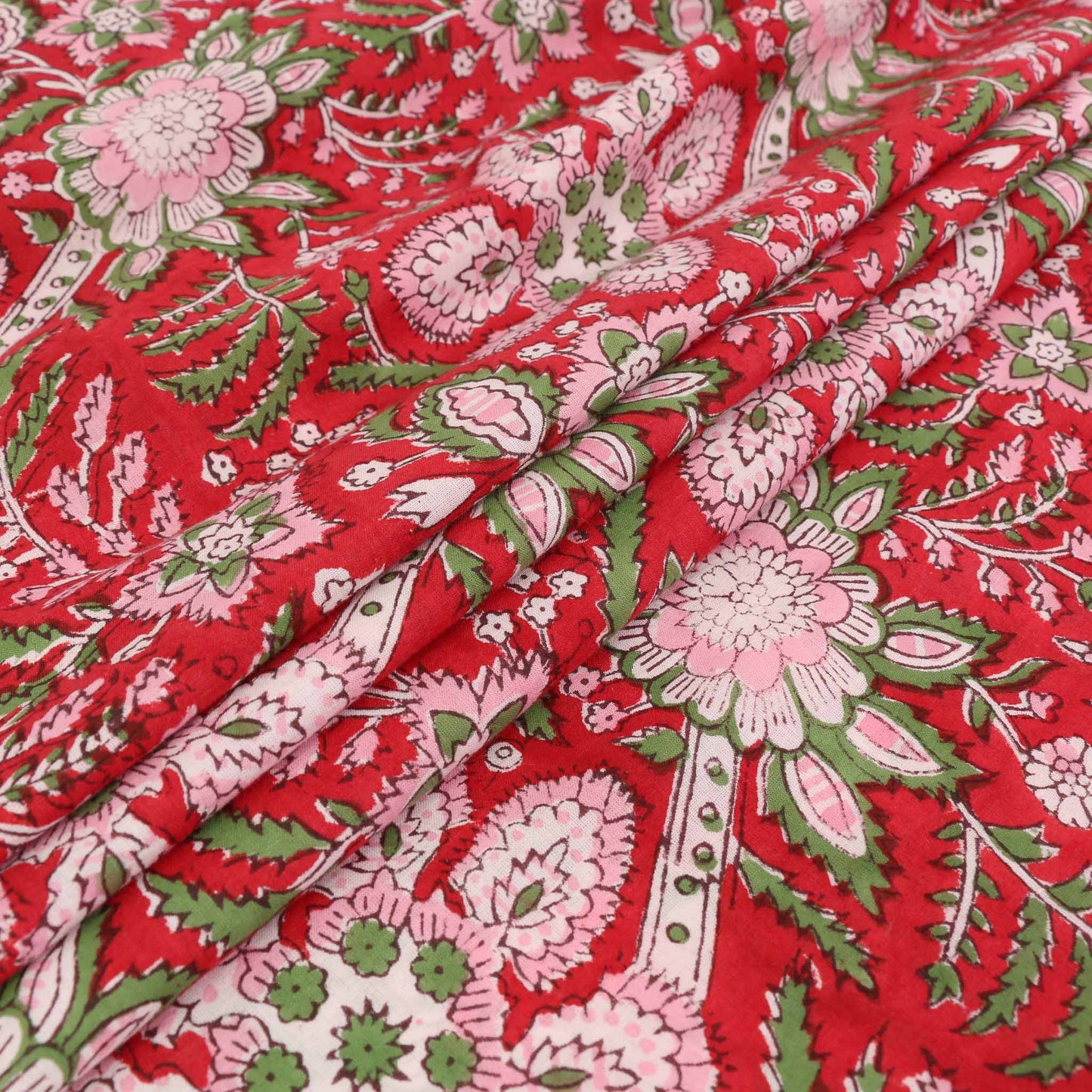 Cotton Voile - Hand block print - Red