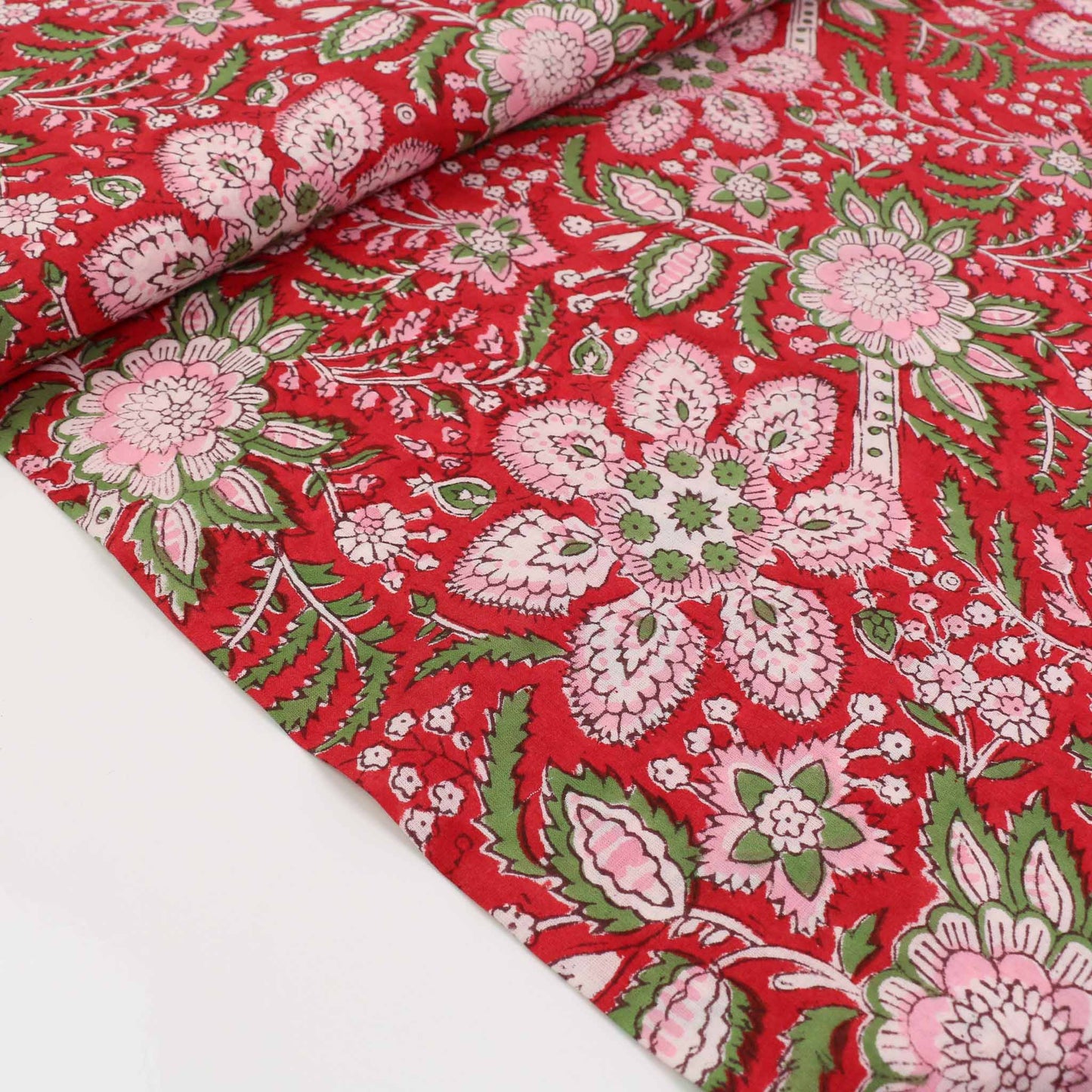 Cotton Voile - Hand block print - Red