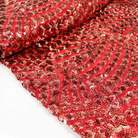 Sequin Fabric - Red, gold