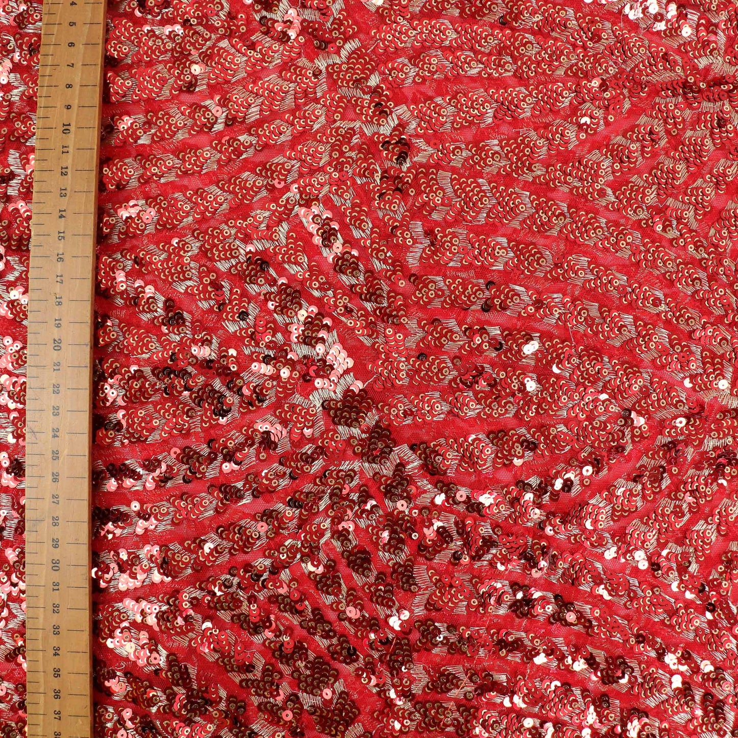 Sequin Fabric - Red, gold