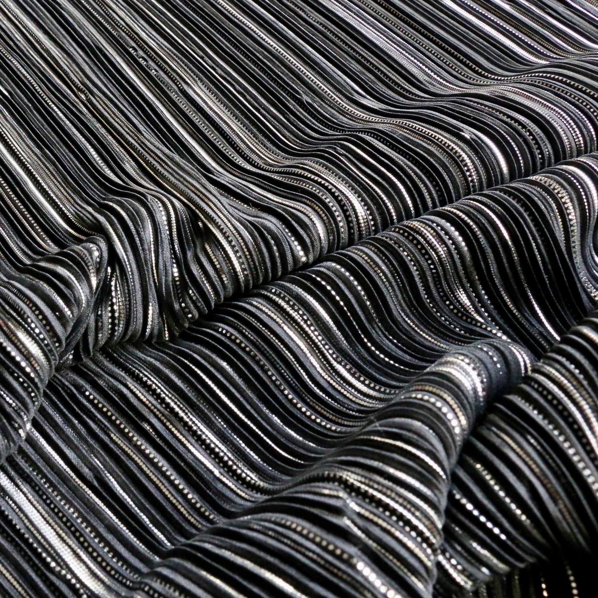 pleated plisse dressmaking fabric in silver and black colour