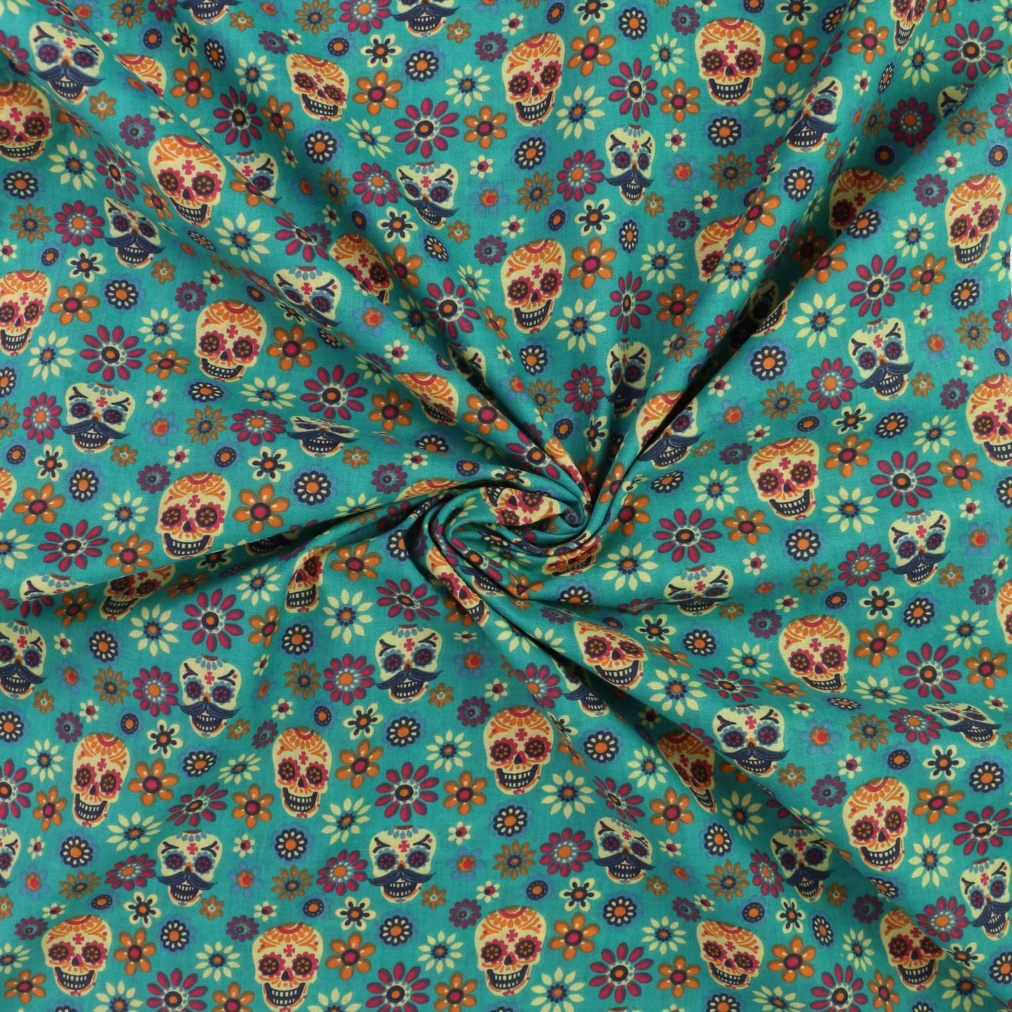 PolyCotton Poplin Fabric - Turquoise, black