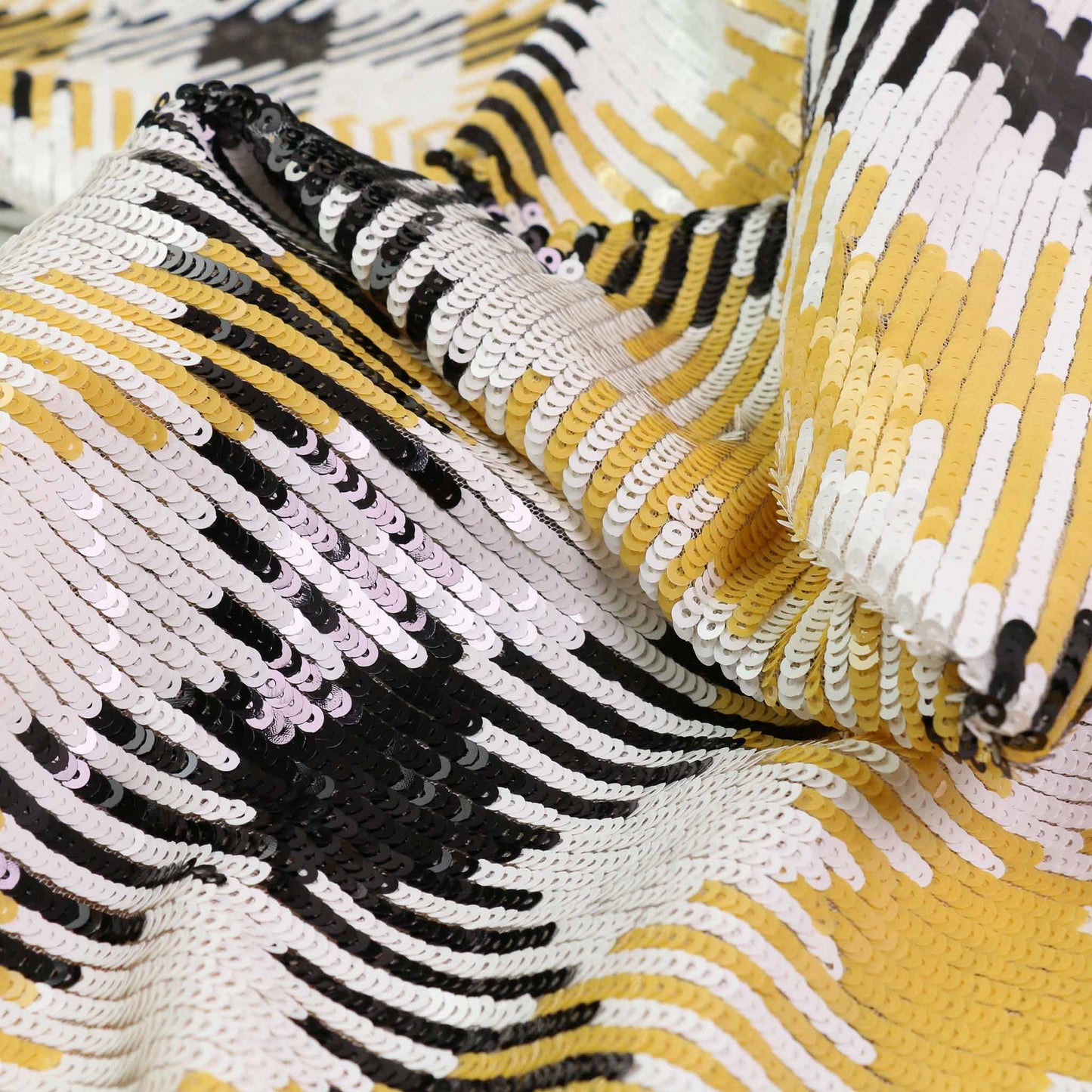 Sequin Fabric - Black, yellow, white