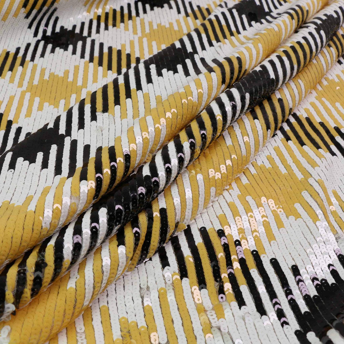Sequin Fabric - Black, yellow, white