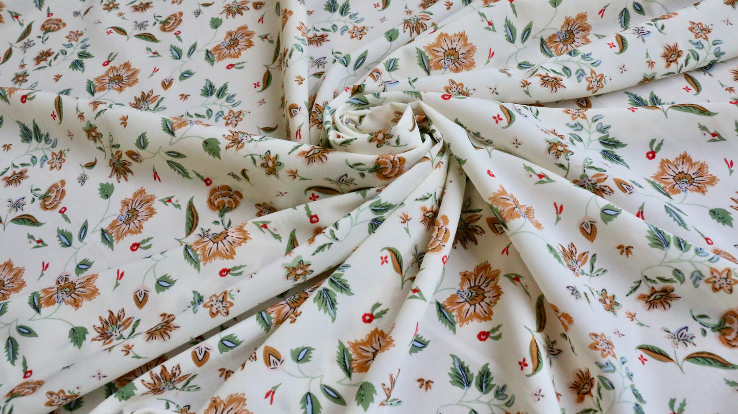 REMNANT 0.60m x 1.50m - CHIFFON FABRIC - Dianthus flower design - 10% Give/Stretch