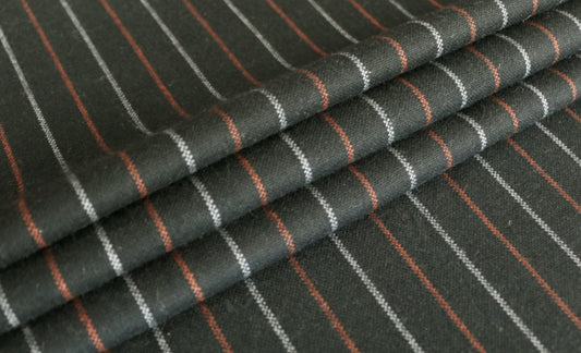 REMNANT 0.55m x 1.50m - WOOL VOLTAIRE - Stripe design - Black, burned orange and grey - Wool  blend