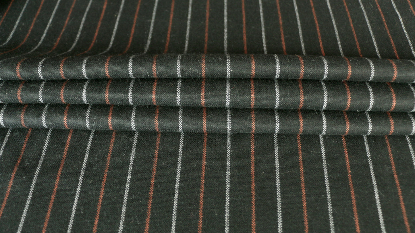 REMNANT 0.55m x 1.50m - WOOL VOLTAIRE - Stripe design - Black, burned orange and grey - Wool  blend