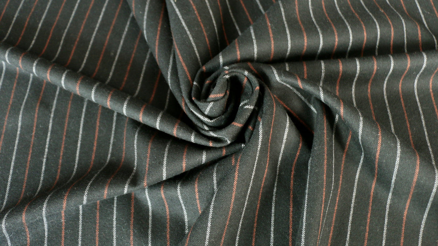 REMNANT 0.55m x 1.50m - WOOL VOLTAIRE - Stripe design - Black, burned orange and grey - Wool  blend